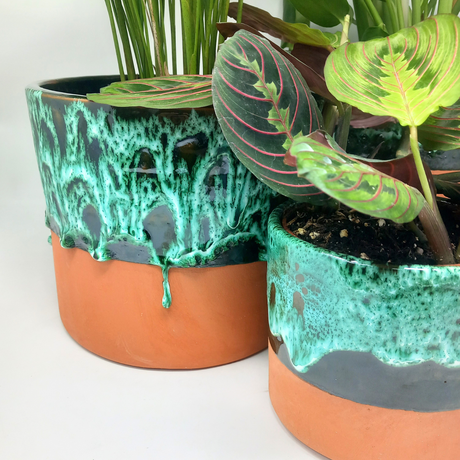 Terracotta drip-glazed plant pot