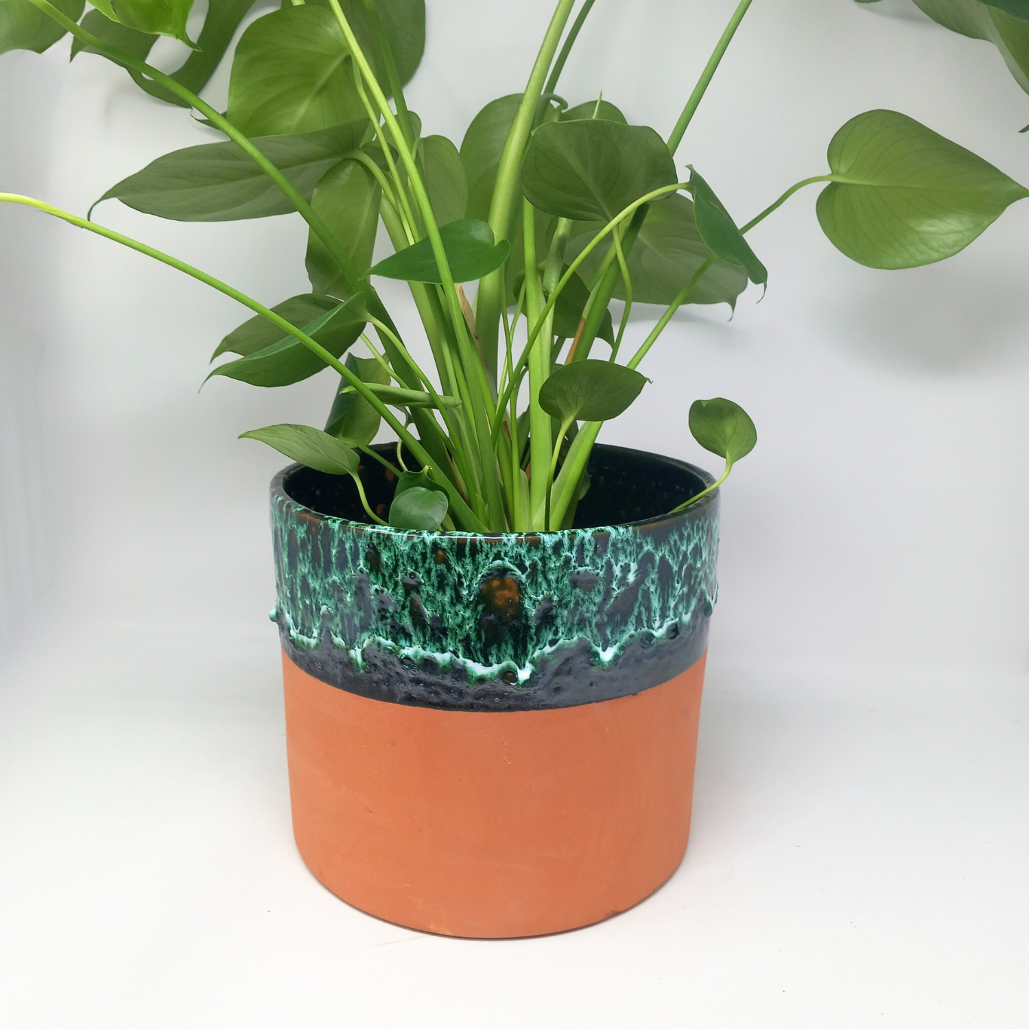 Terracotta drip-glazed plant pot