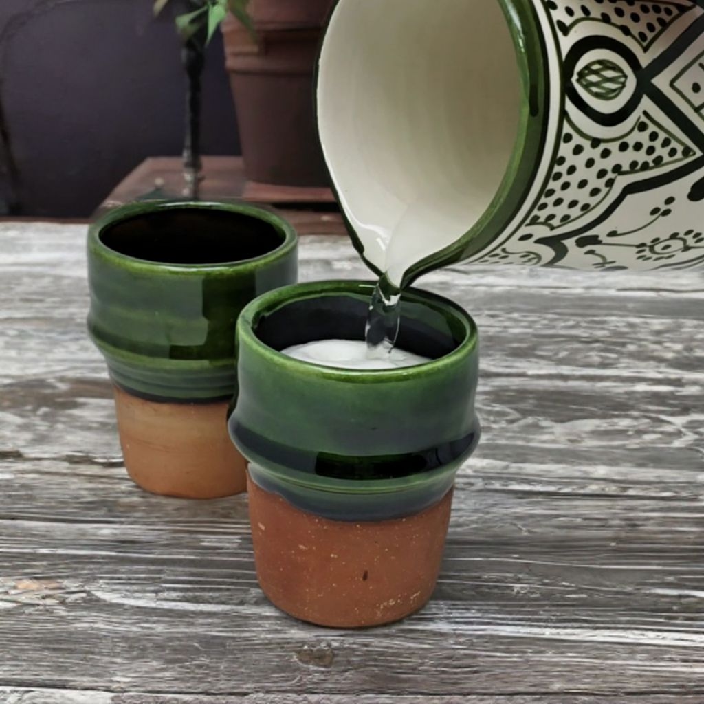 Beldi Glazed Cup half green half Teracotta