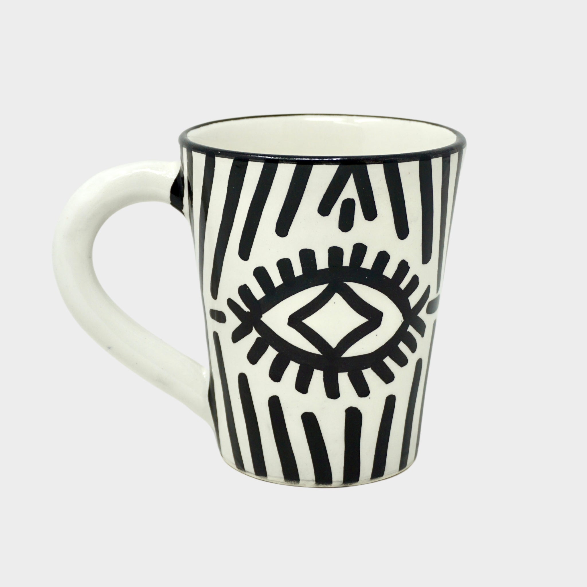 Hand - Painted Moroccan Ceramic Mug - Modern Eye Design - Artisan Stories