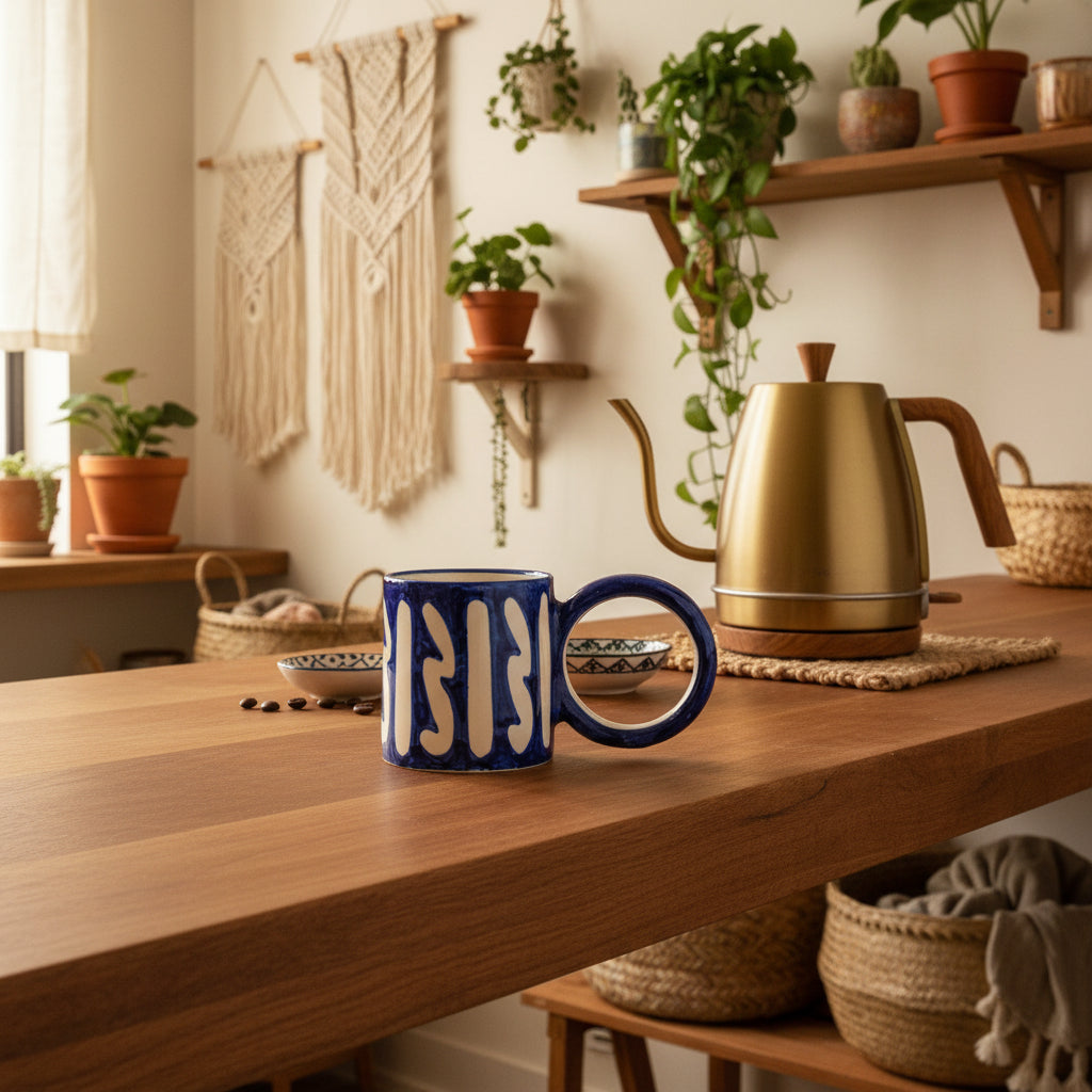 handpainted Round handle terracotta mug - Artisan Stories