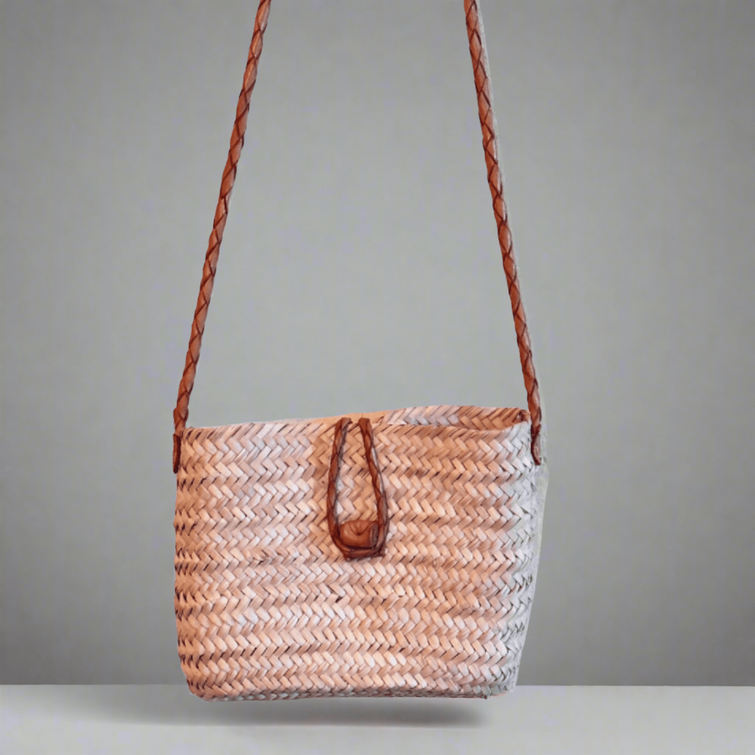 Handwoven Straw Bag woven Leather Strap - Artisan Stories