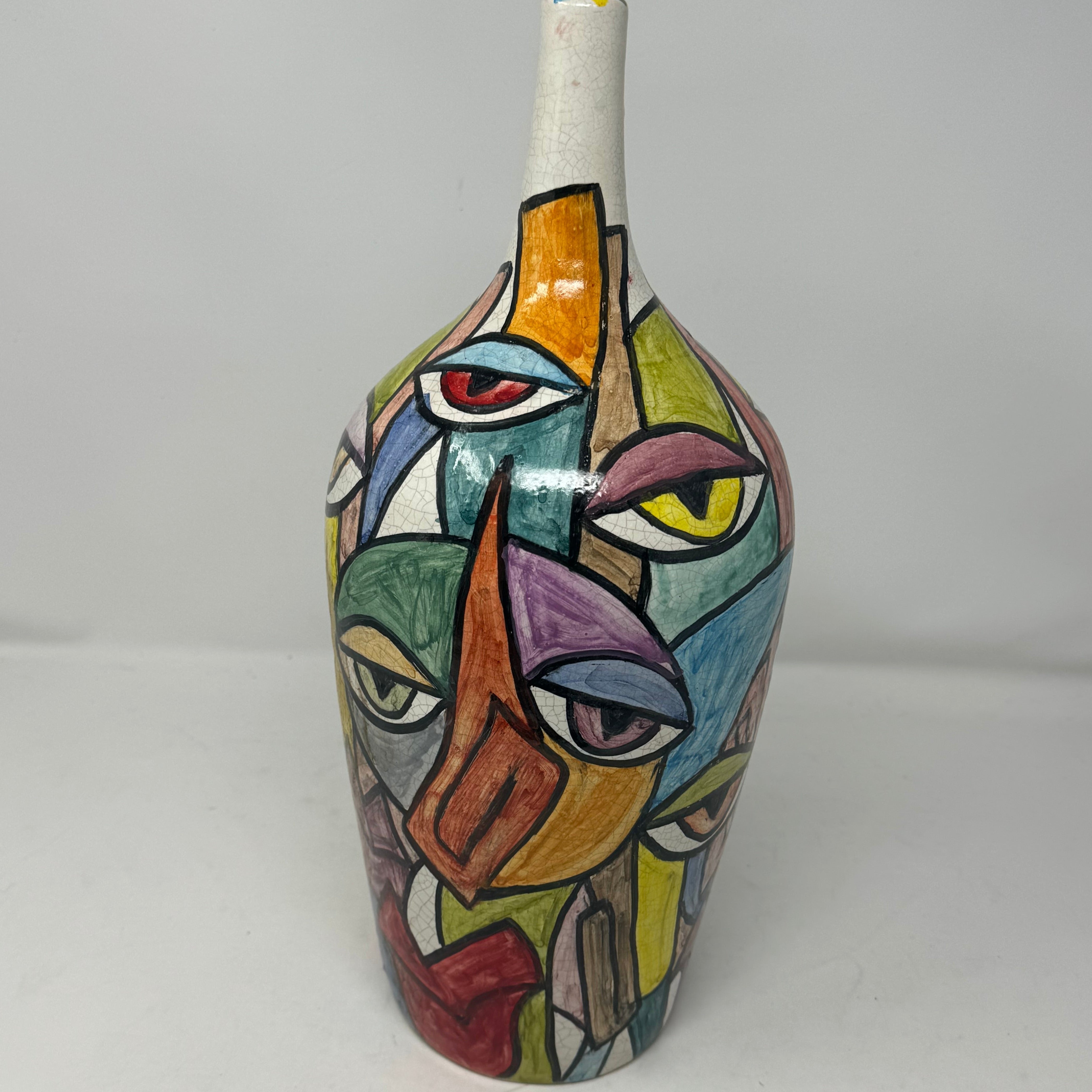 Cubist design ceramic stem vase