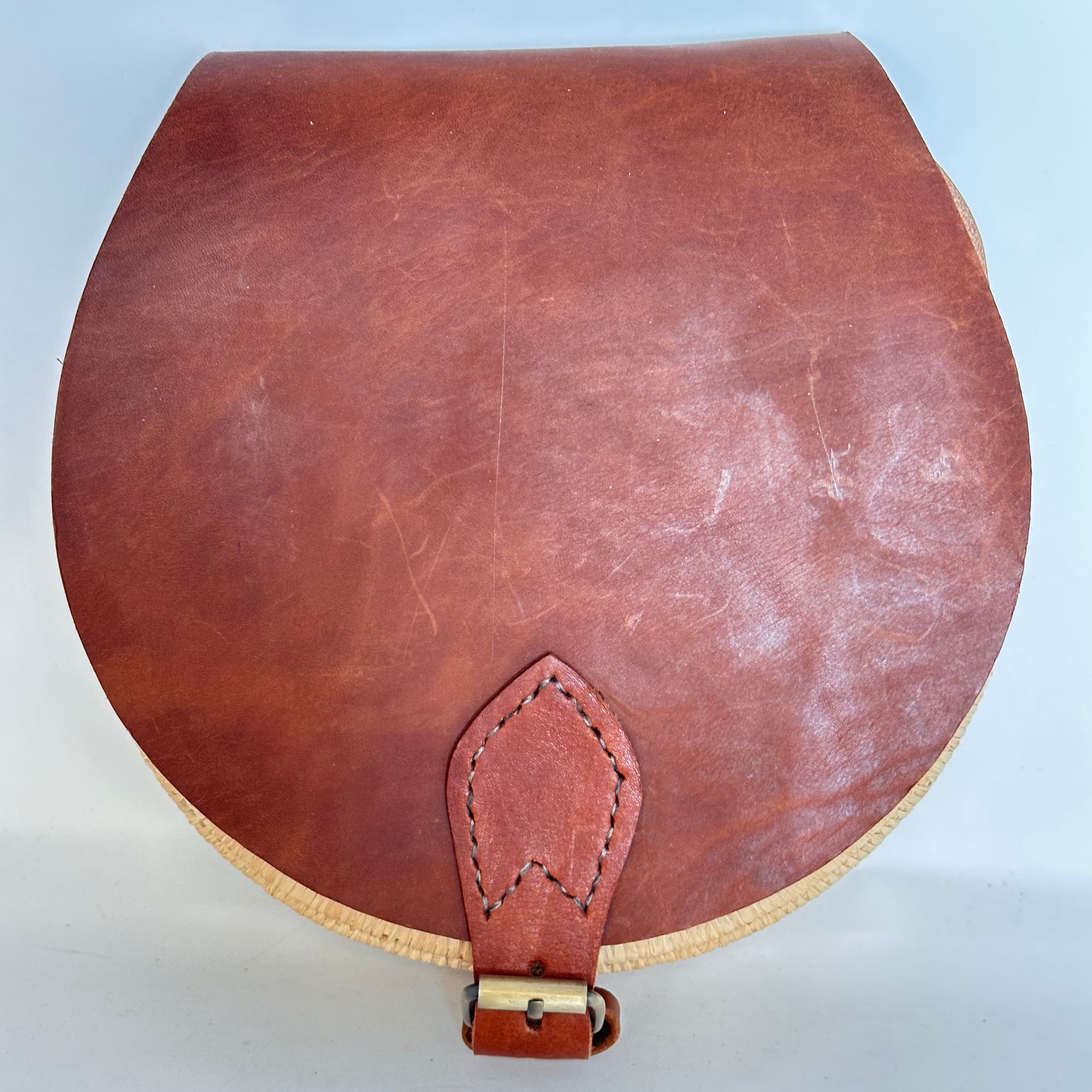Palm Leaves & Leather Saddle Bag