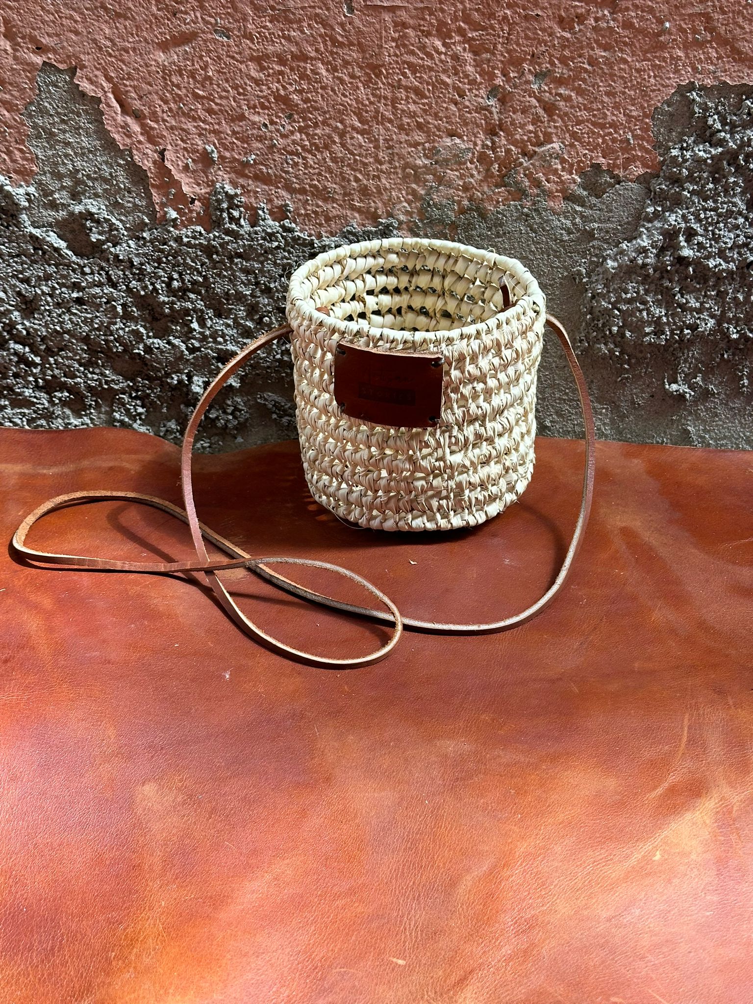 Palm Leaf Open Weave Round Storage Basket