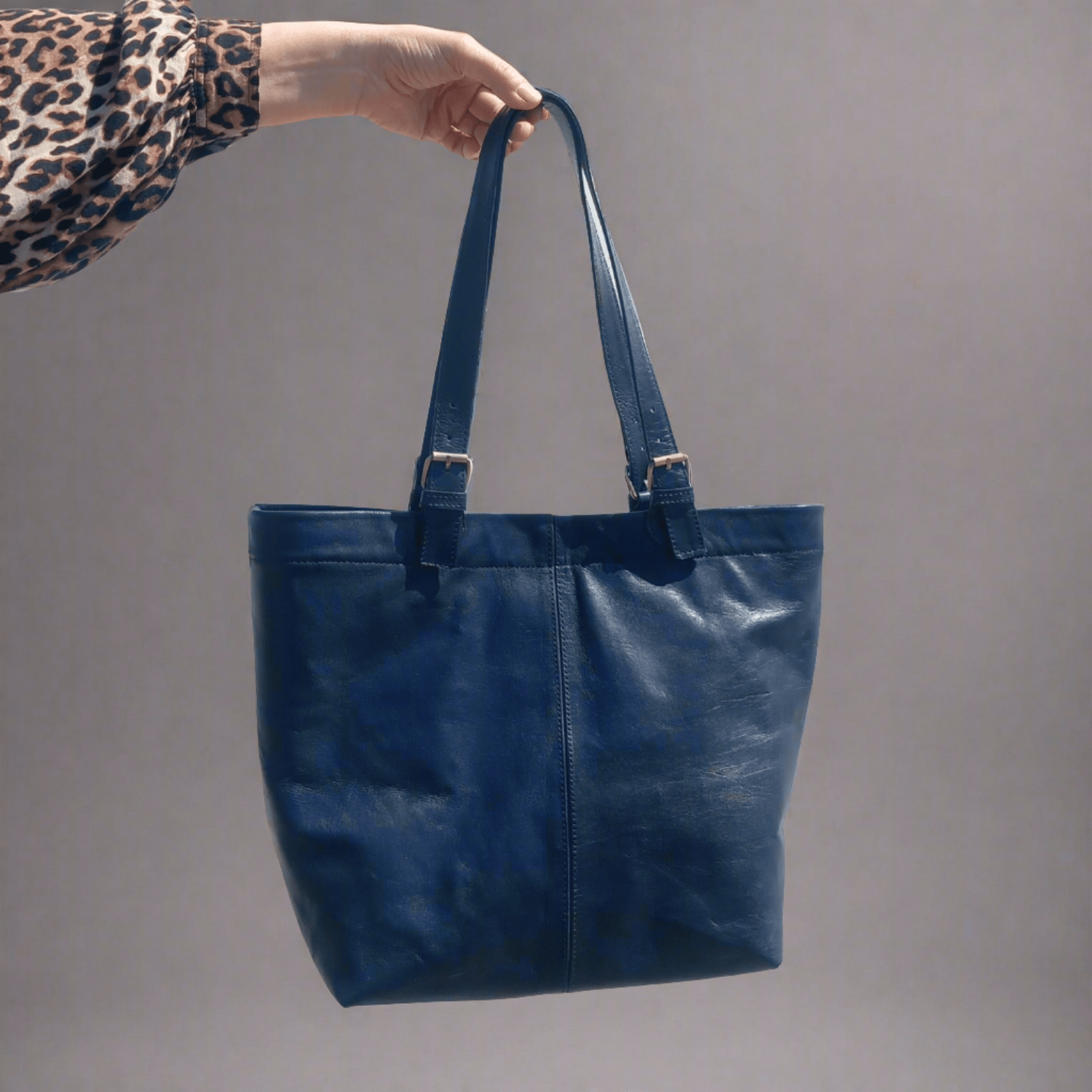 Leather 2 way Tote bag - blue - Artisan Stories