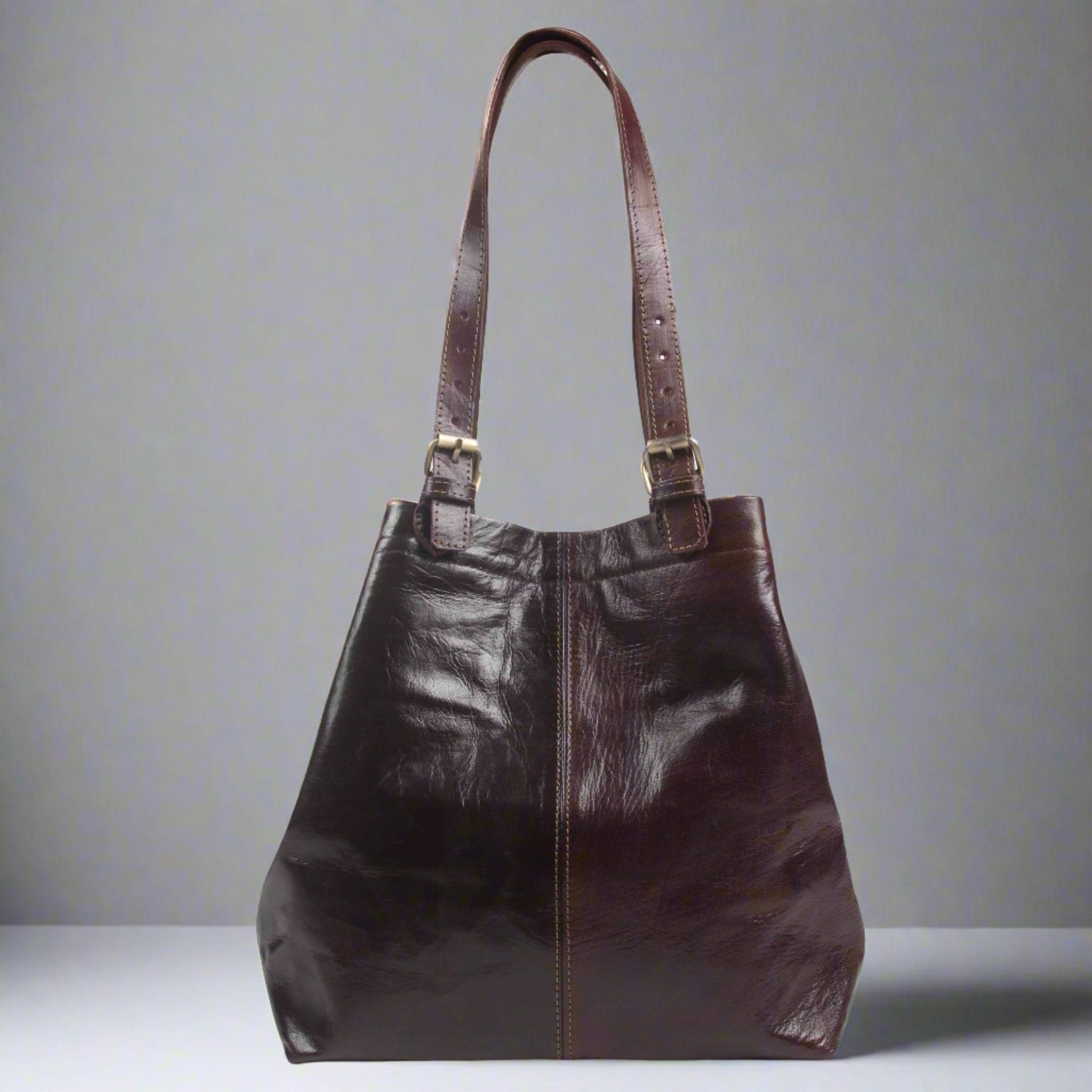 Leather 2 way Tote bag - Dark Brown - Artisan Stories