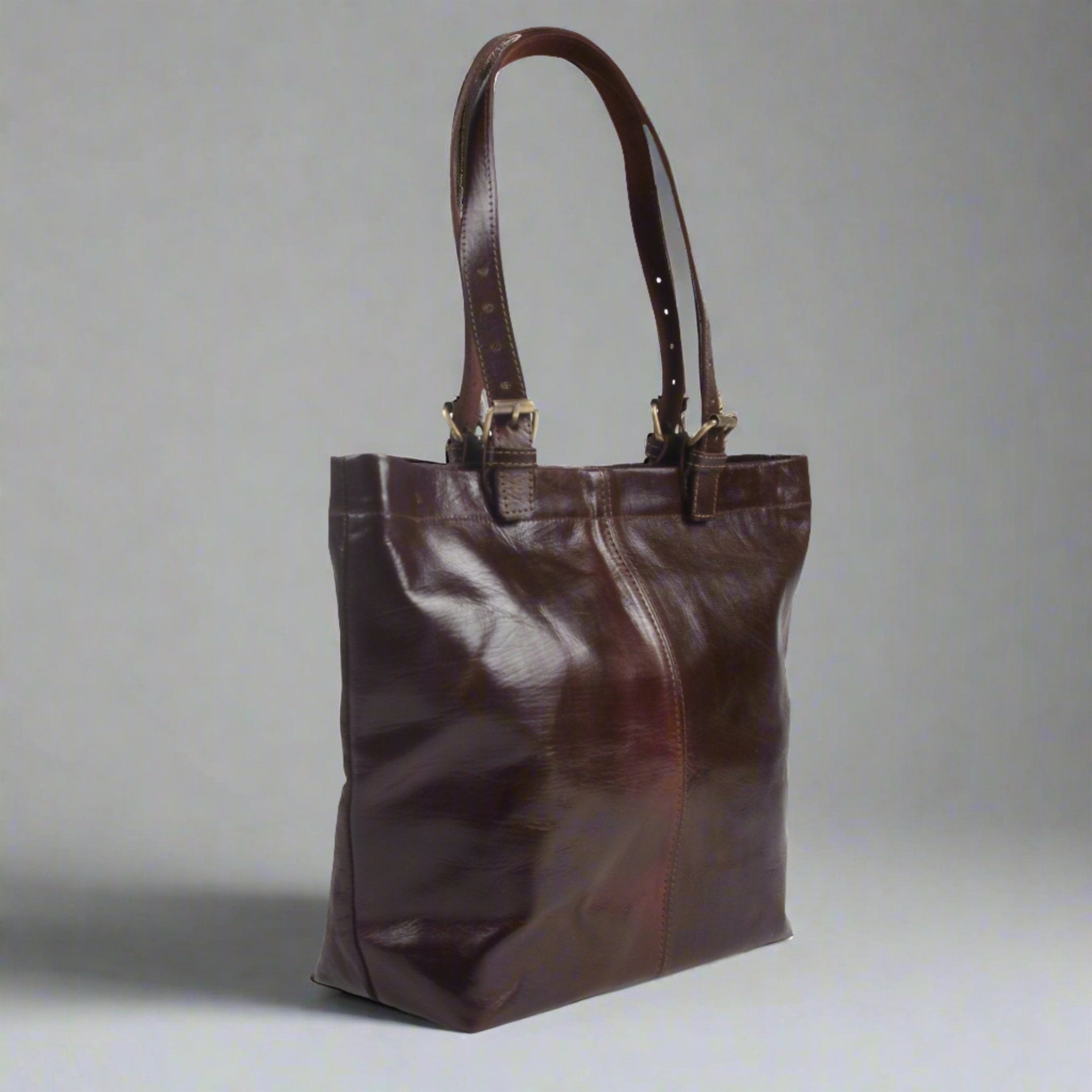 Leather 2 way Tote bag - Dark Brown - Artisan Stories