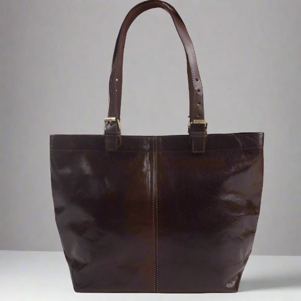 Leather 2 way Tote bag - Dark Brown - Artisan Stories