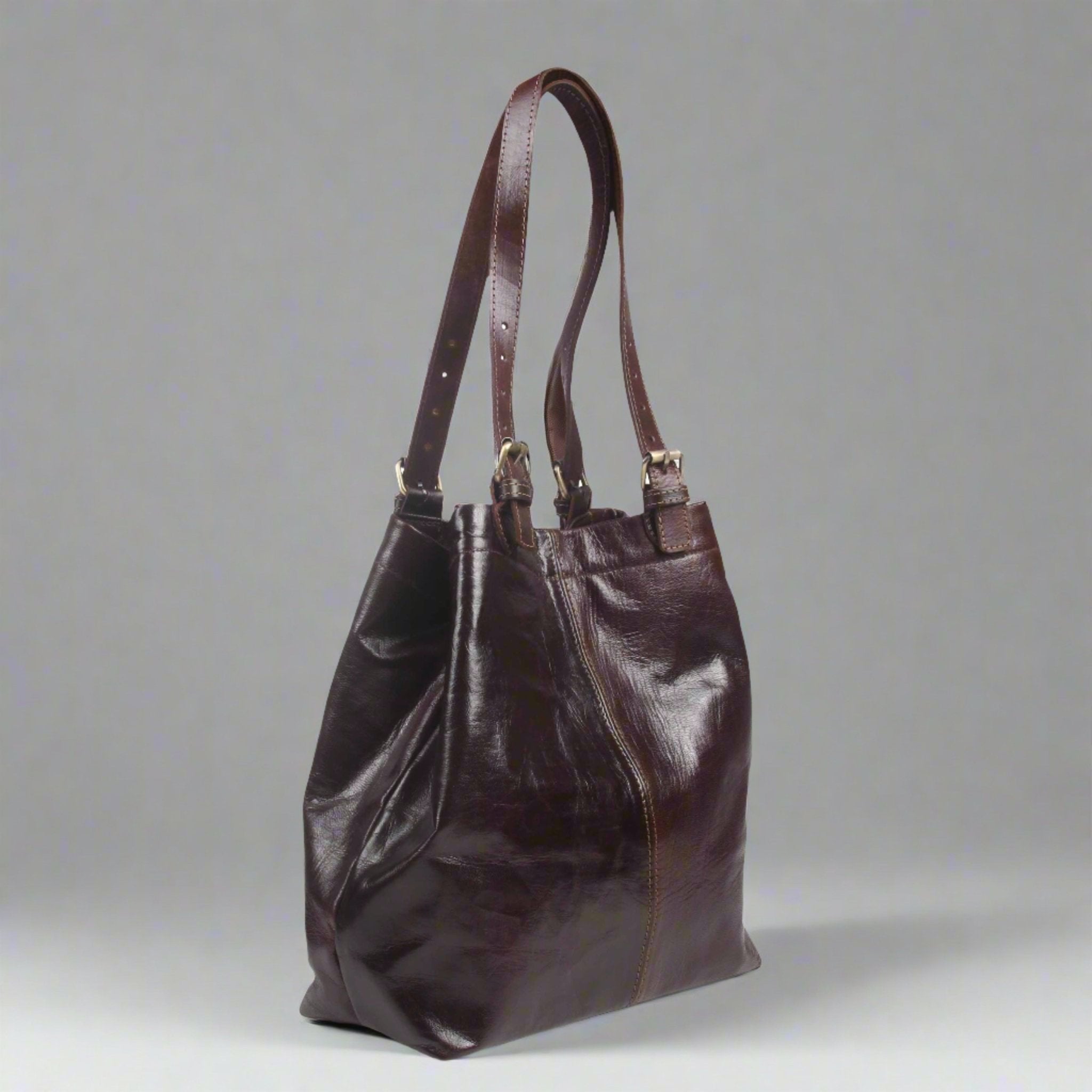 Leather 2 way Tote bag - Dark Brown - Artisan Stories