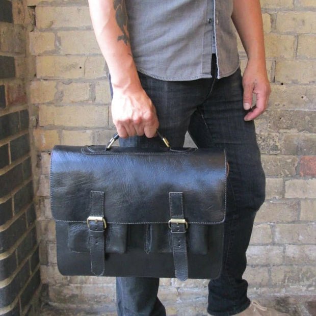 Leather Briefcase Bag Spita - Black - Artisan Stories