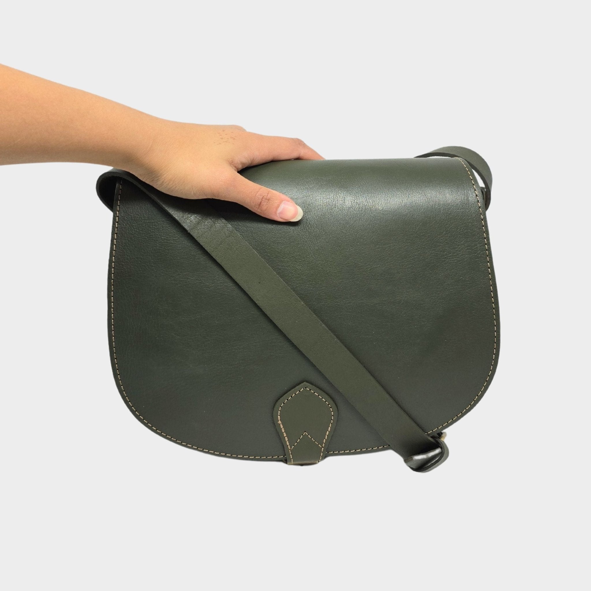 Leather Saddle Bag Crossbody Sam In Khaki Green - Artisan Stories