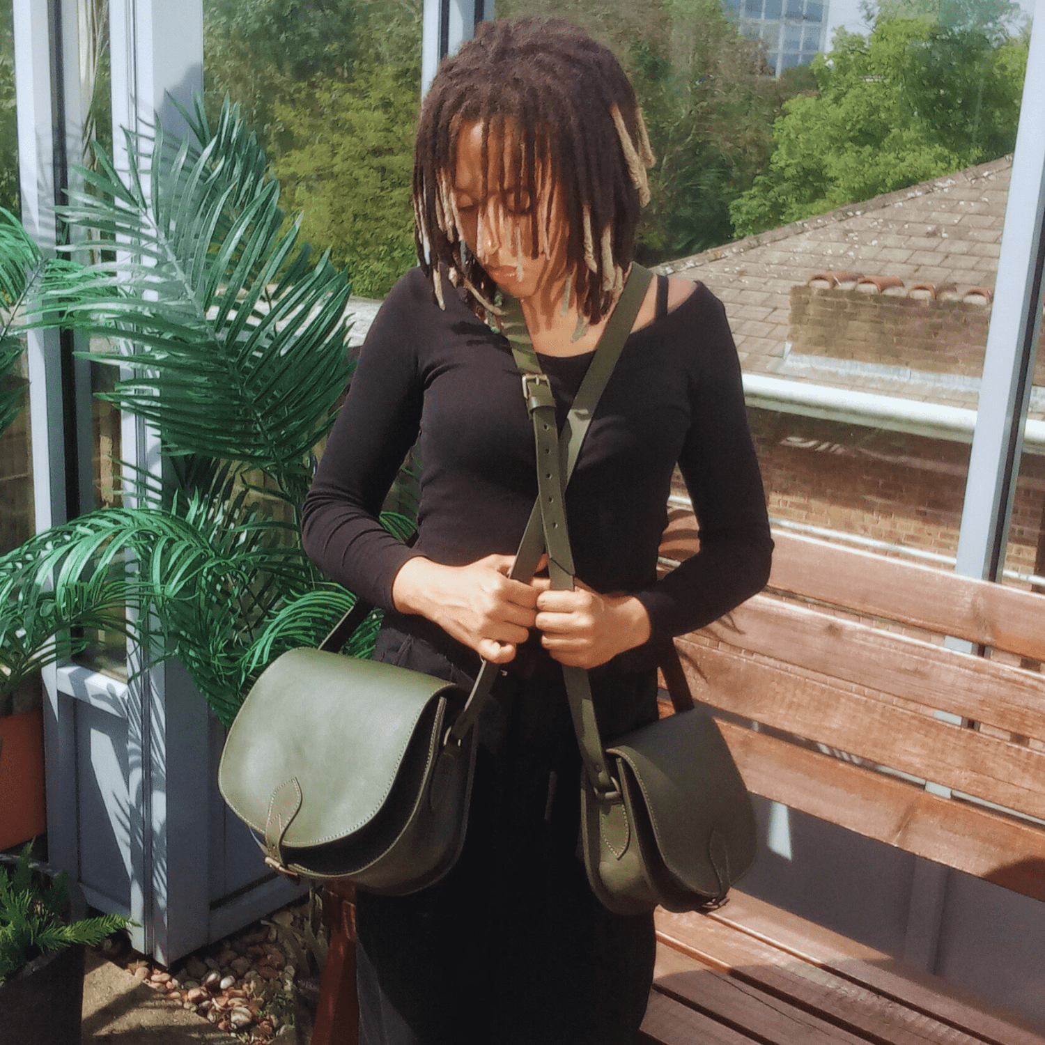 Leather Saddle Bag Crossbody Sam In Khaki Green - Artisan Stories