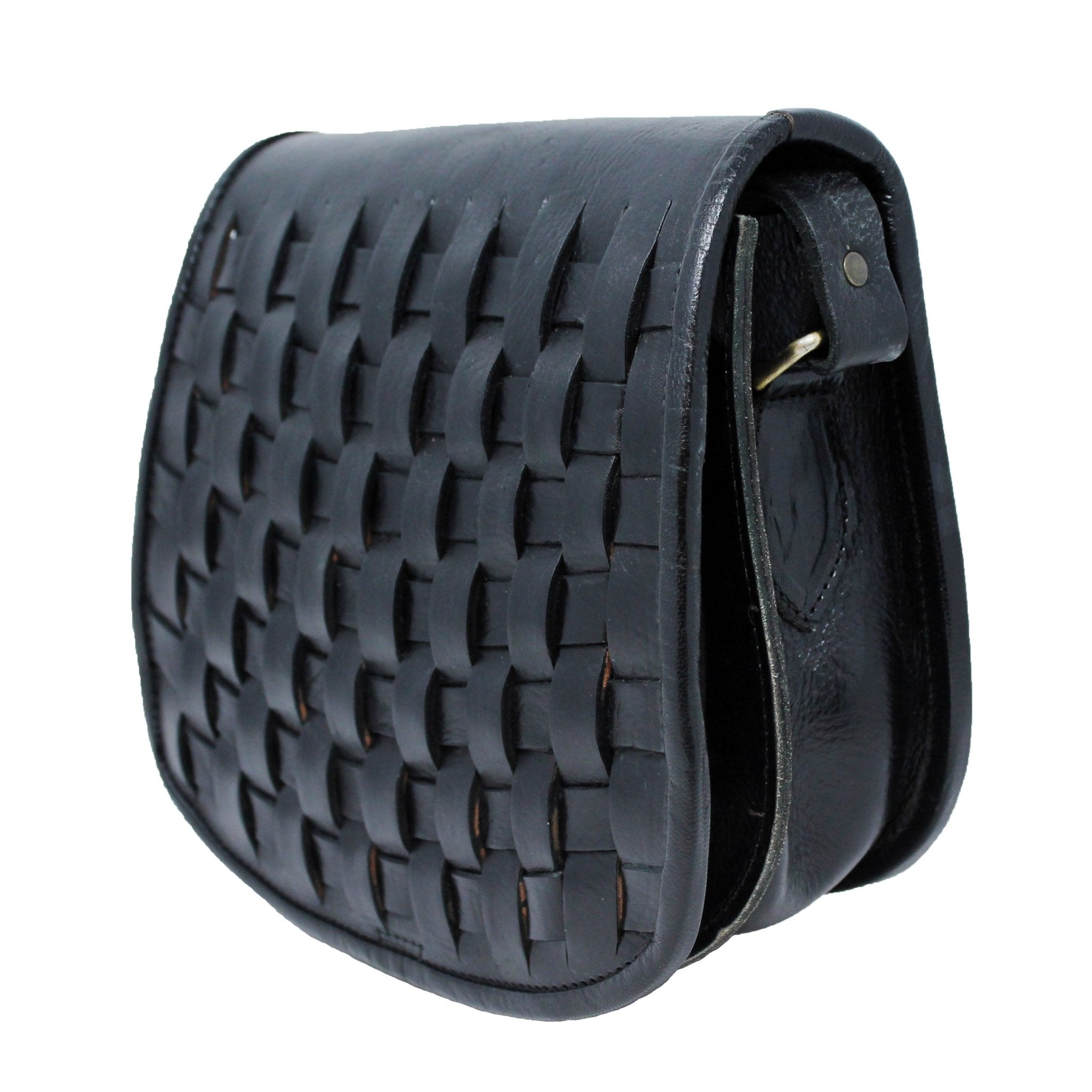 Leather Sam Woven Saddle Bag Black - Artisan Stories