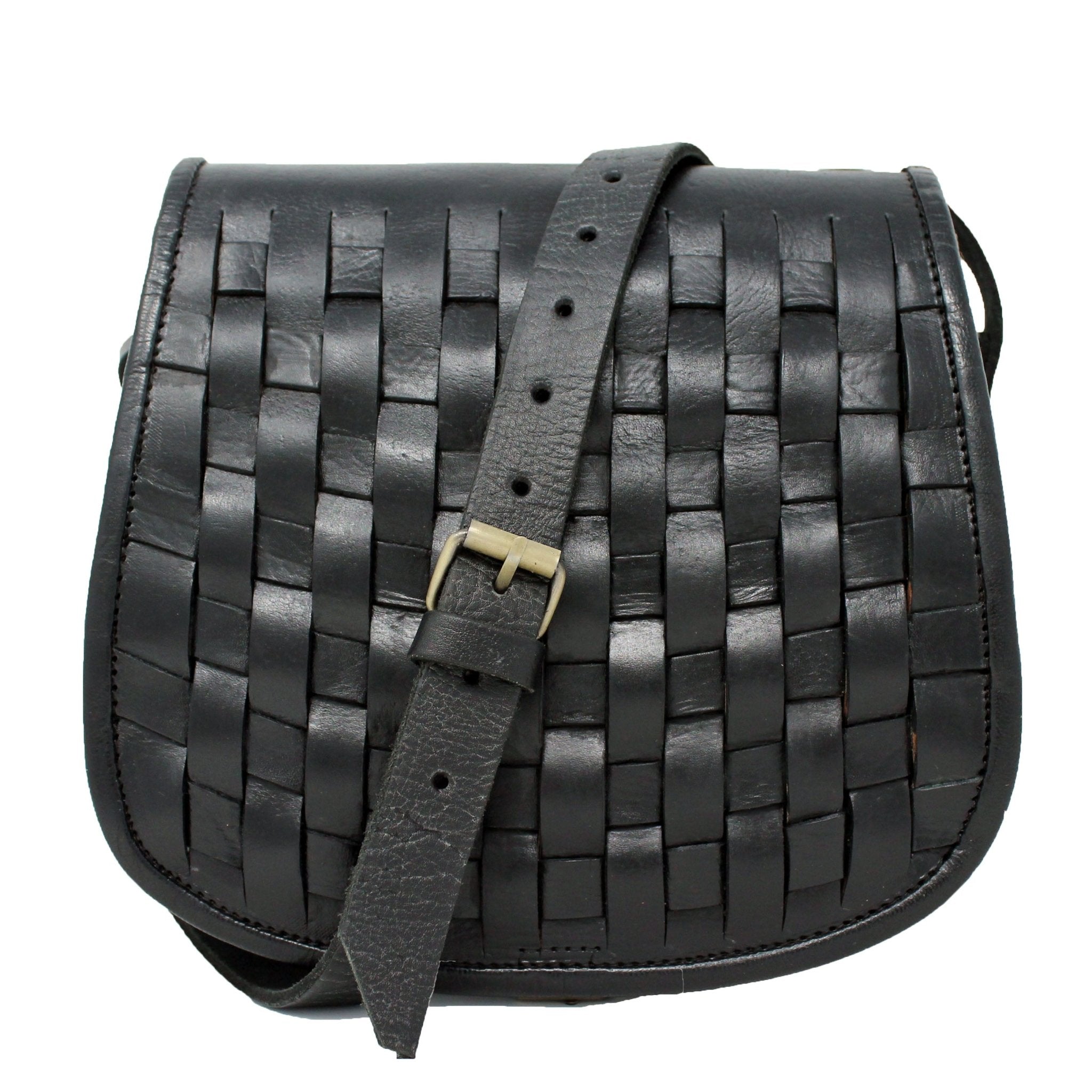 Leather Sam Woven Saddle Bag Black - Artisan Stories