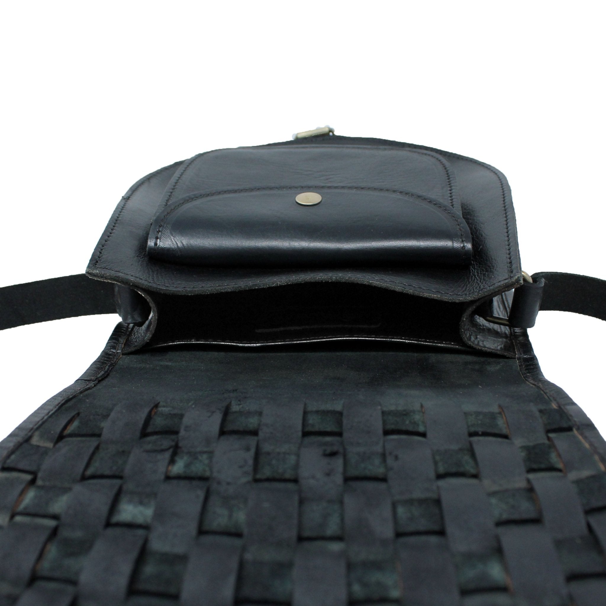 Leather Sam Woven Saddle Bag Black - Artisan Stories