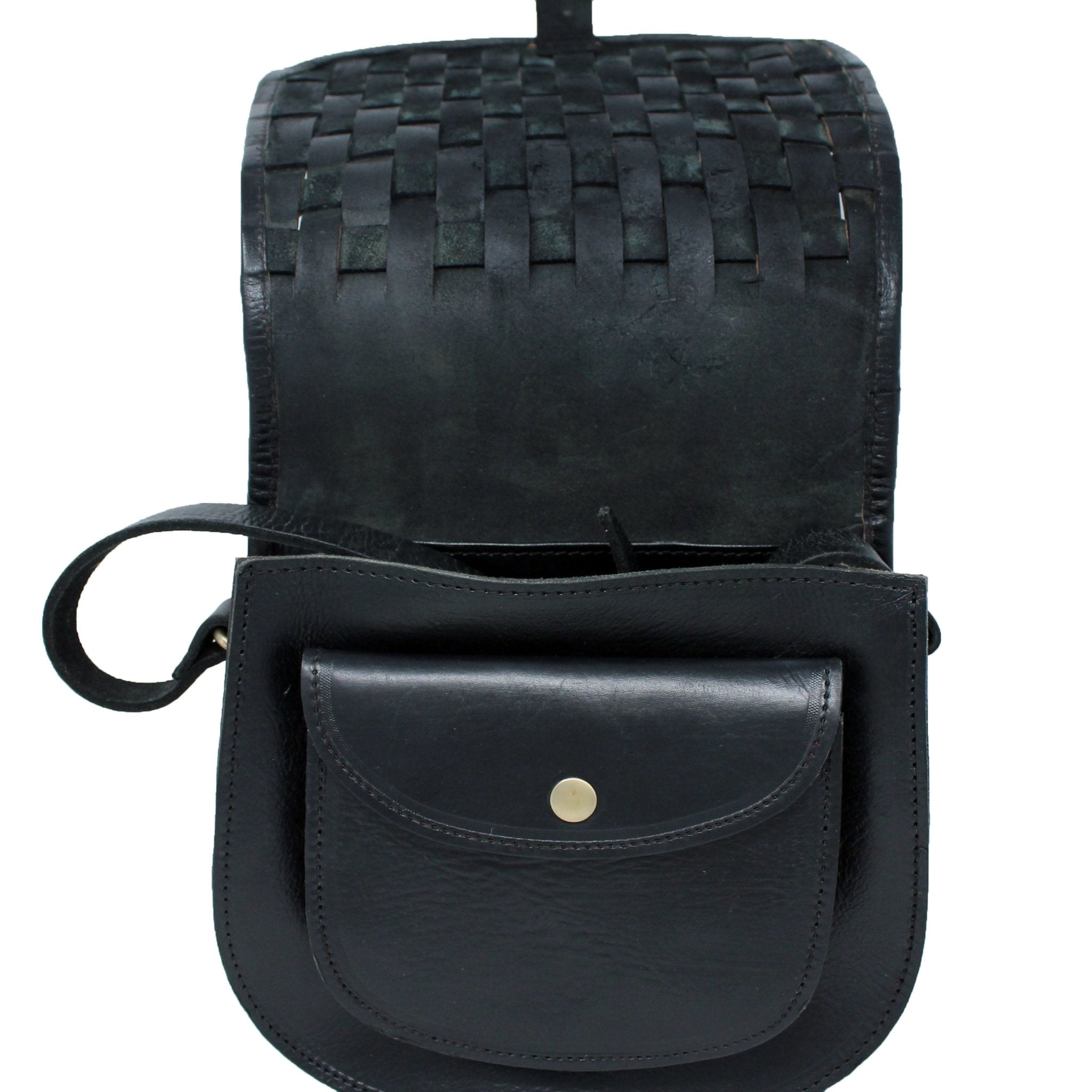 Leather Sam Woven Saddle Bag Black - Artisan Stories