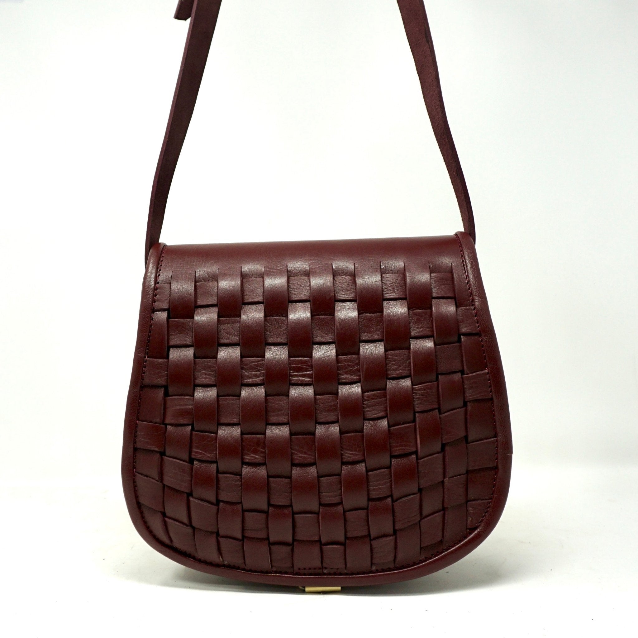 Leather Sam Woven Saddle Bag - burgundy - Artisan Stories