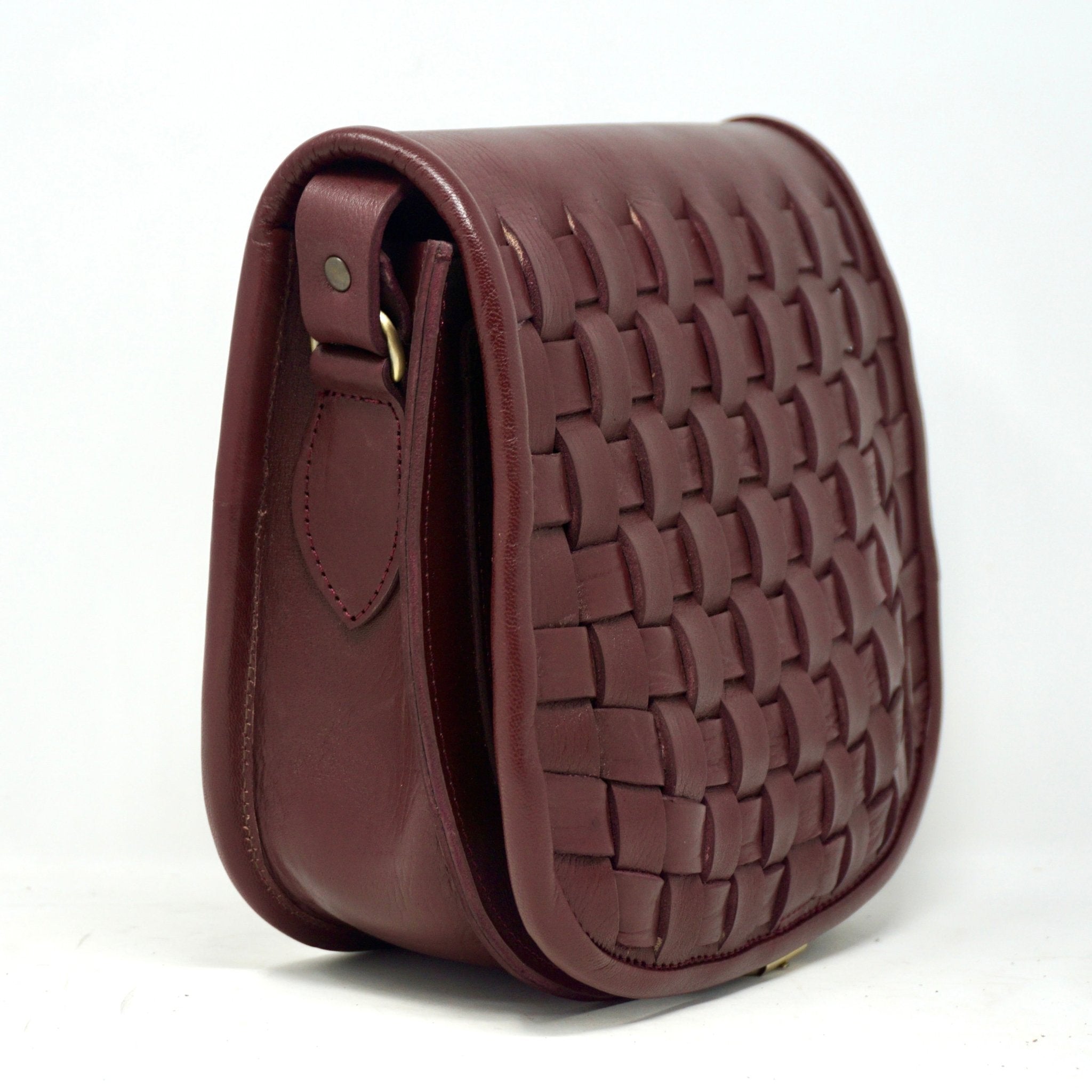 Leather Sam Woven Saddle Bag - burgundy - Artisan Stories