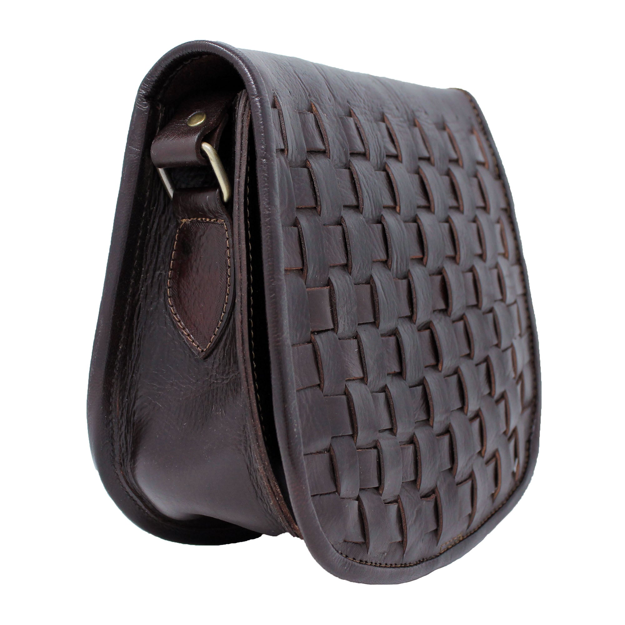 Leather Sam Woven Saddle Bag - Chocolate - Artisan Stories