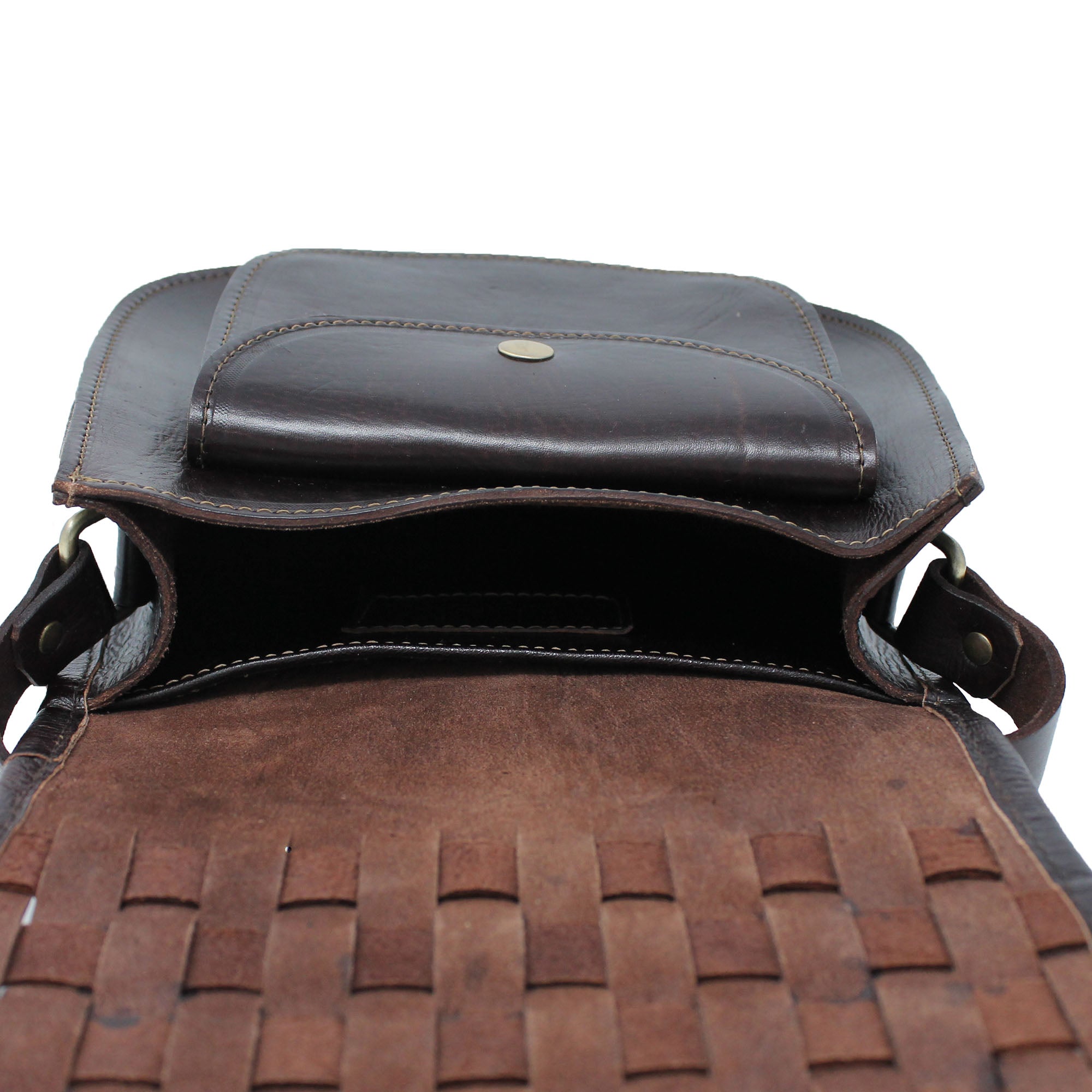 Leather Sam Woven Saddle Bag - Chocolate - Artisan Stories