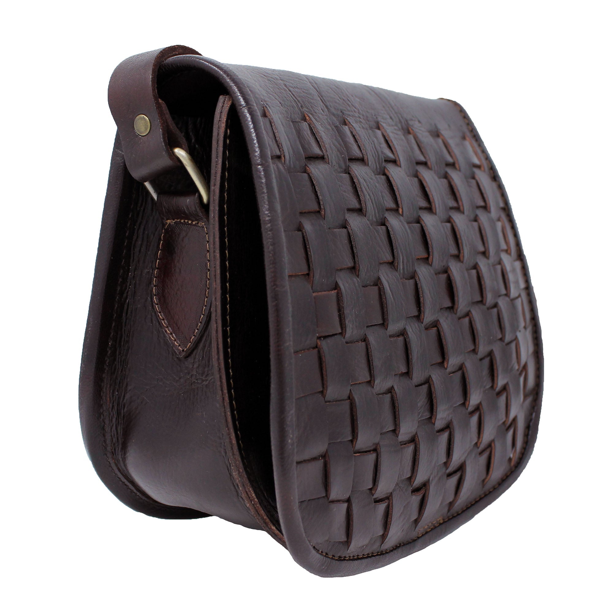 Leather Sam Woven Saddle Bag - Chocolate - Artisan Stories