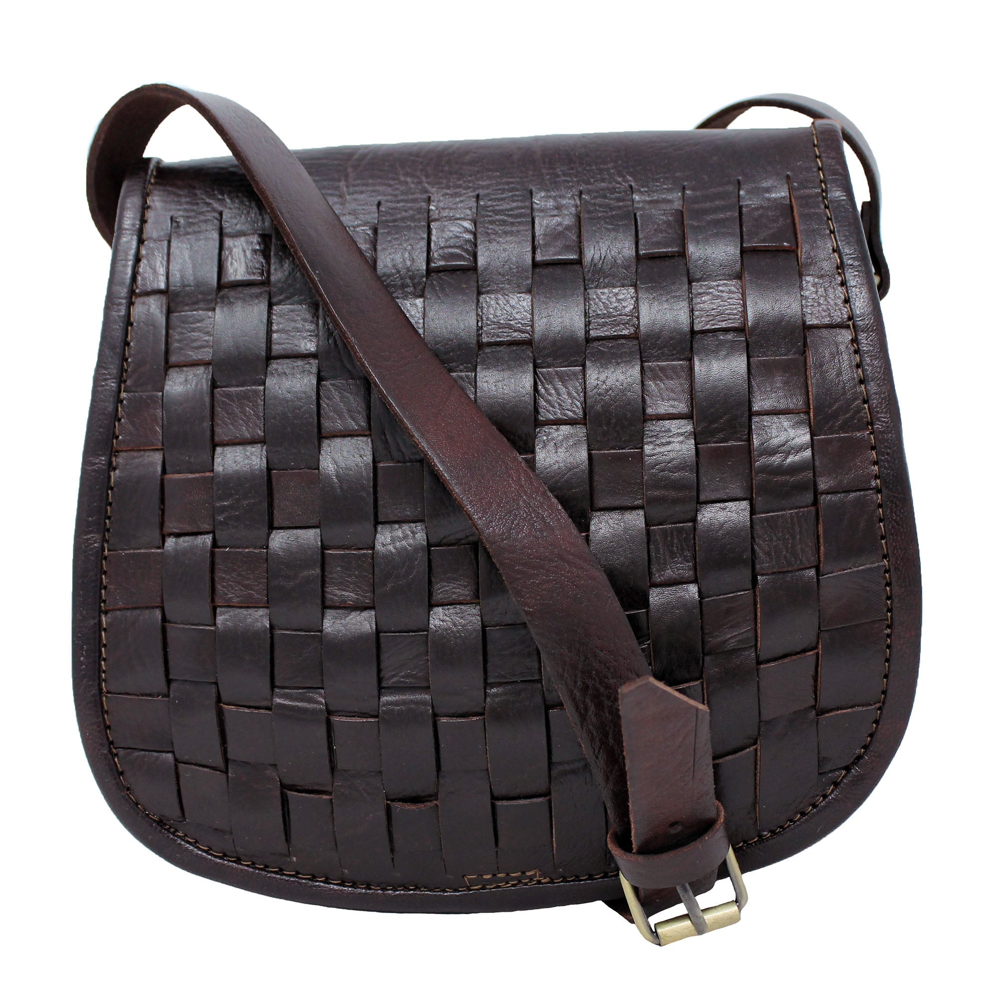 Leather Sam Woven Saddle Bag - Chocolate - Artisan Stories