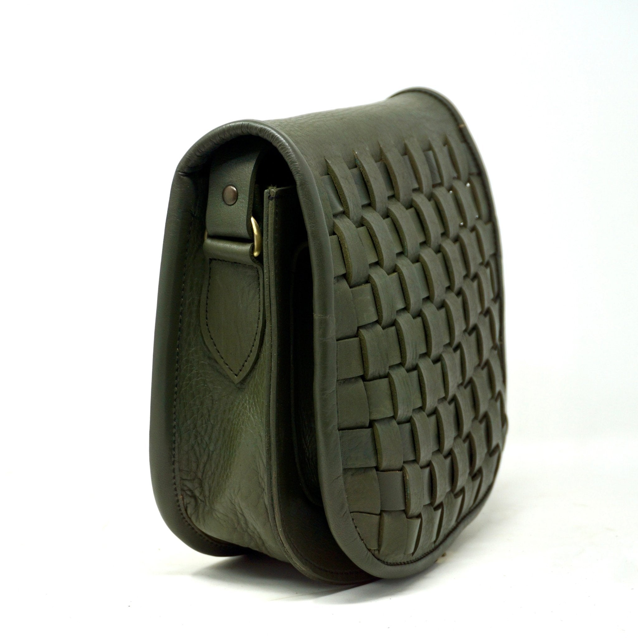 Leather Sam Woven Saddle Bag - green - Artisan Stories