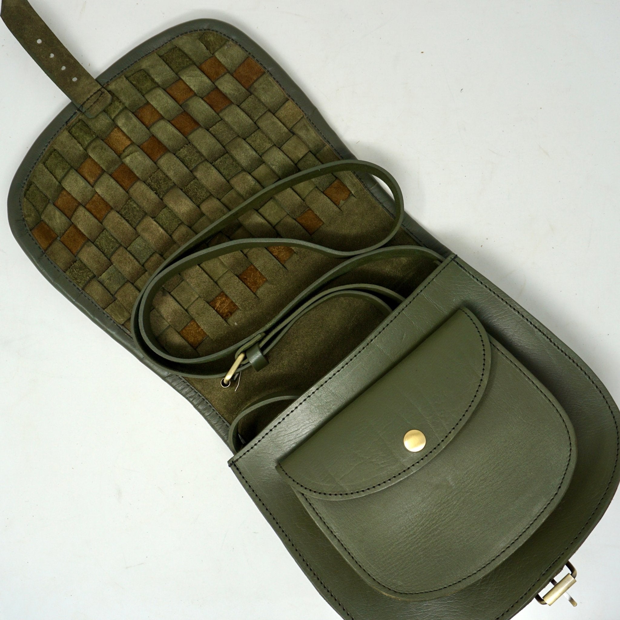 Leather Sam Woven Saddle Bag - green - Artisan Stories