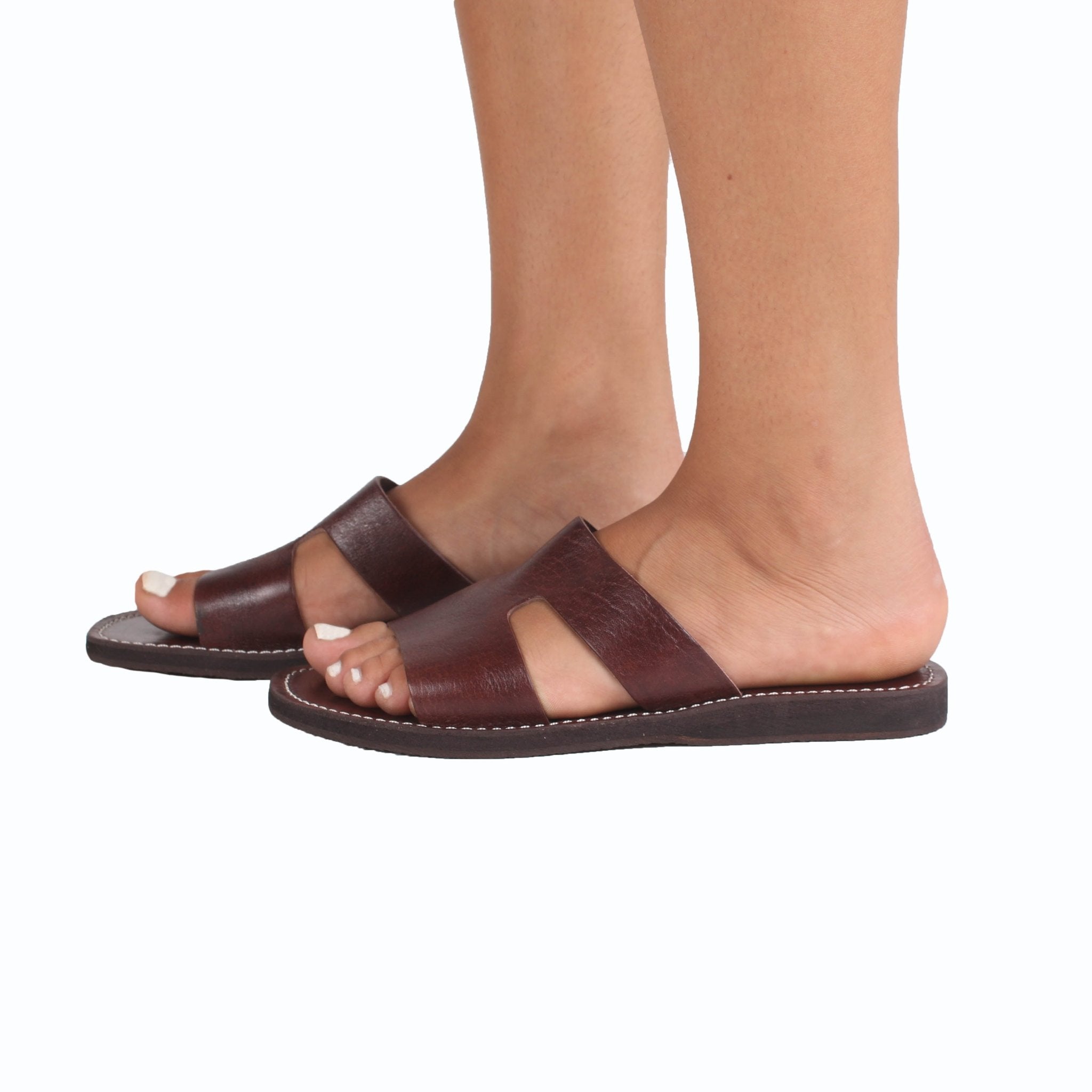 Leather Sandals Slides Womens Ladies In Black Brown Tan Sabo Style - Artisan Stories