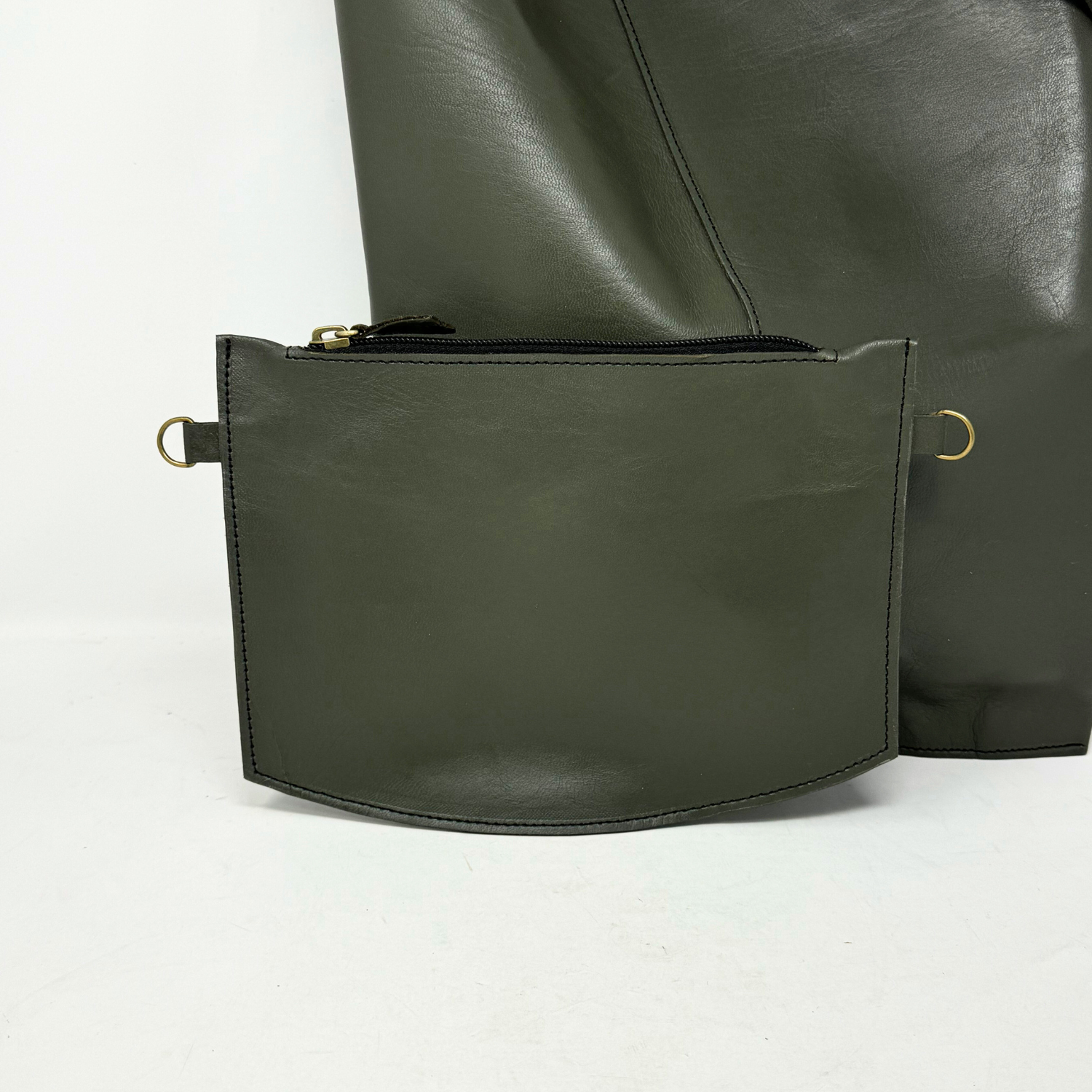 Tote Bag Handheld or Crossbody Carrier Leather Khaki Green