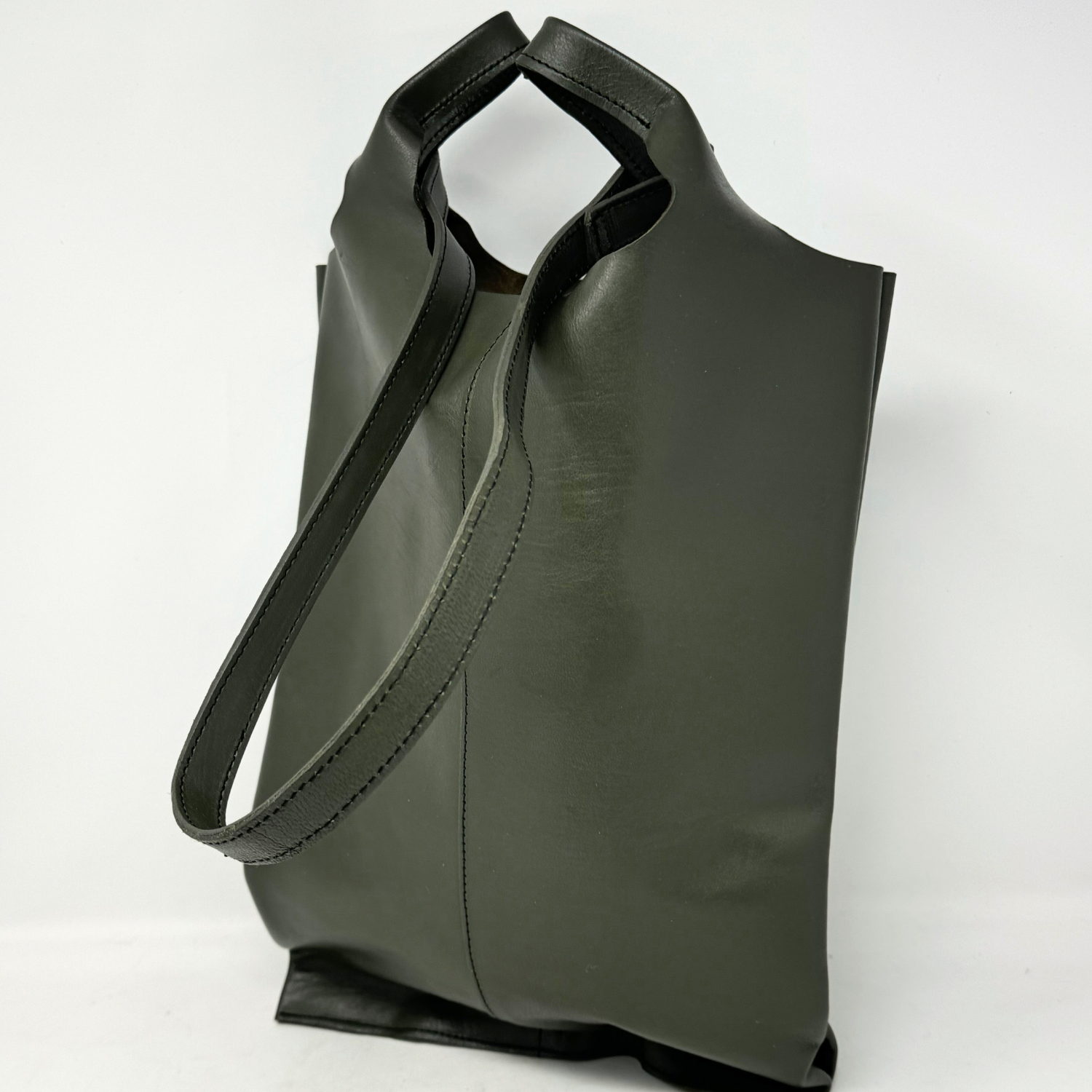 Tote Bag Handheld or Crossbody Carrier Leather Khaki Green