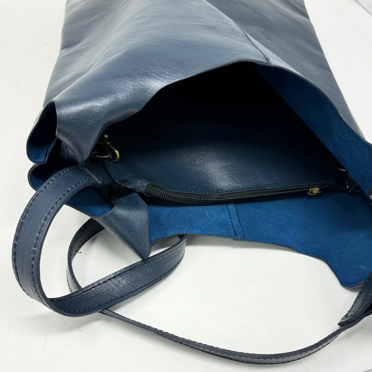 Tote Bag Handheld or Crossbody Carrier Leather Navy Blue