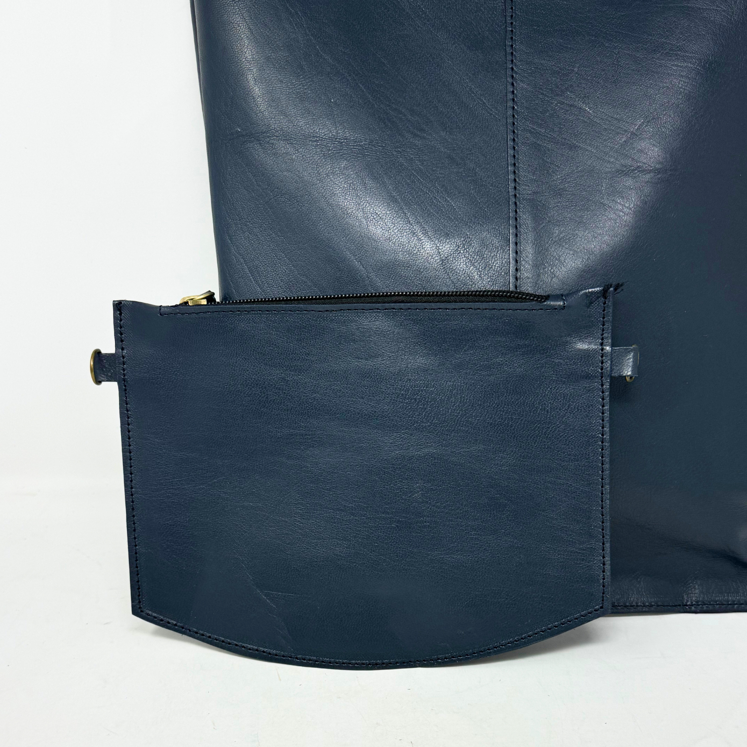 Tote Bag Handheld or Crossbody Carrier Leather Navy Blue