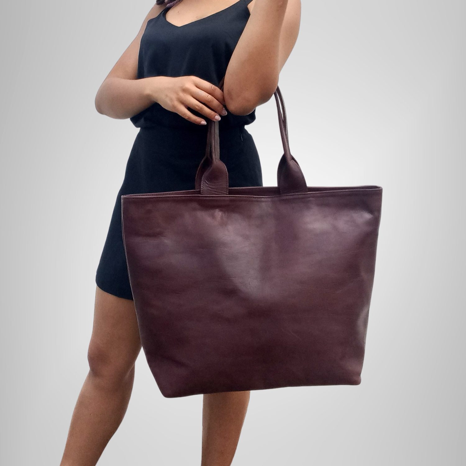 Sac Cabas en Cuir Marron Chocolat