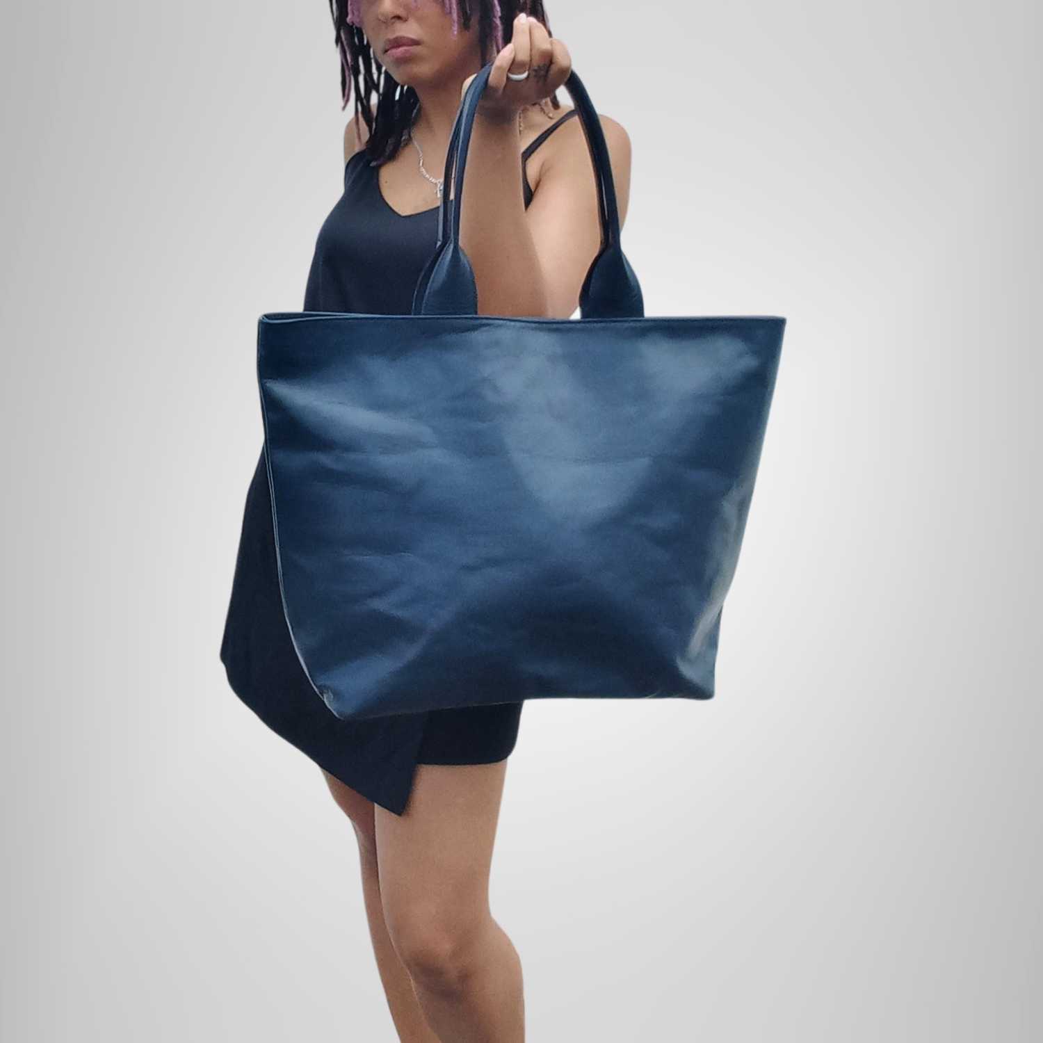 Leather Tote Blue