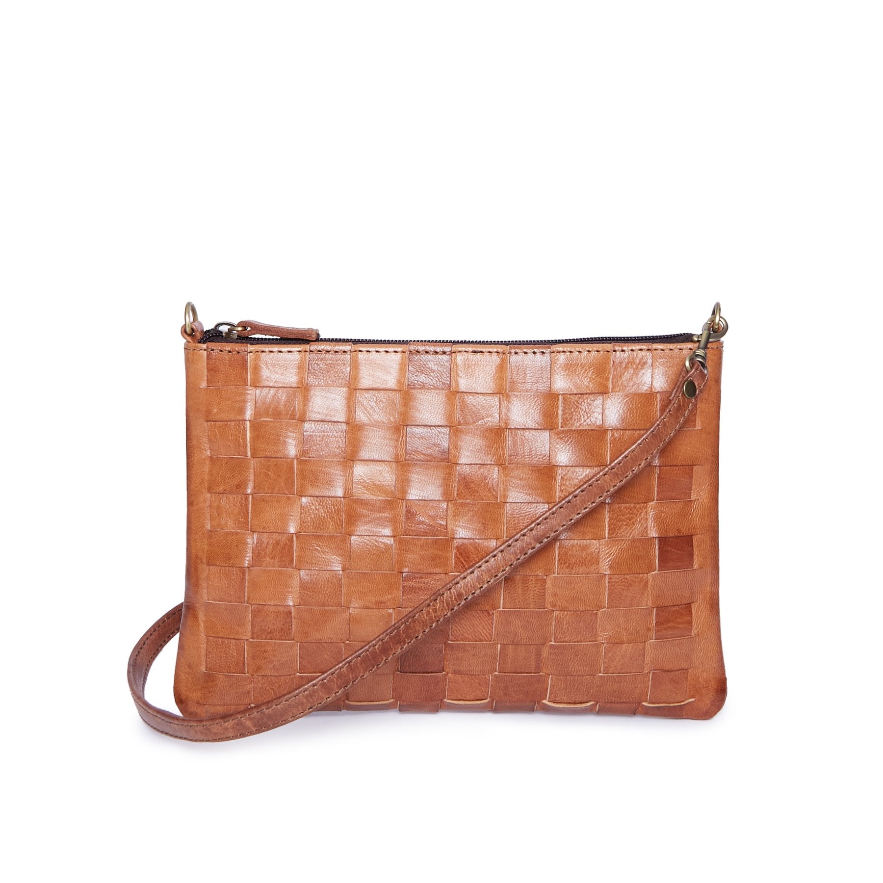 Light brown Alex handwoven Leather Clutch/ crossbody Bag - Artisan Stories