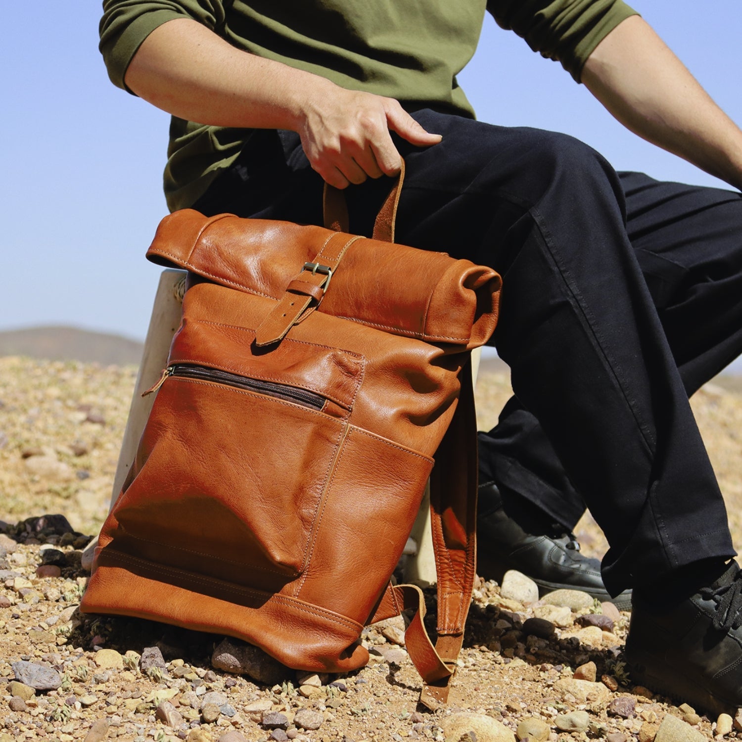 Light brown Leather Large Backpack - Artisan Stories