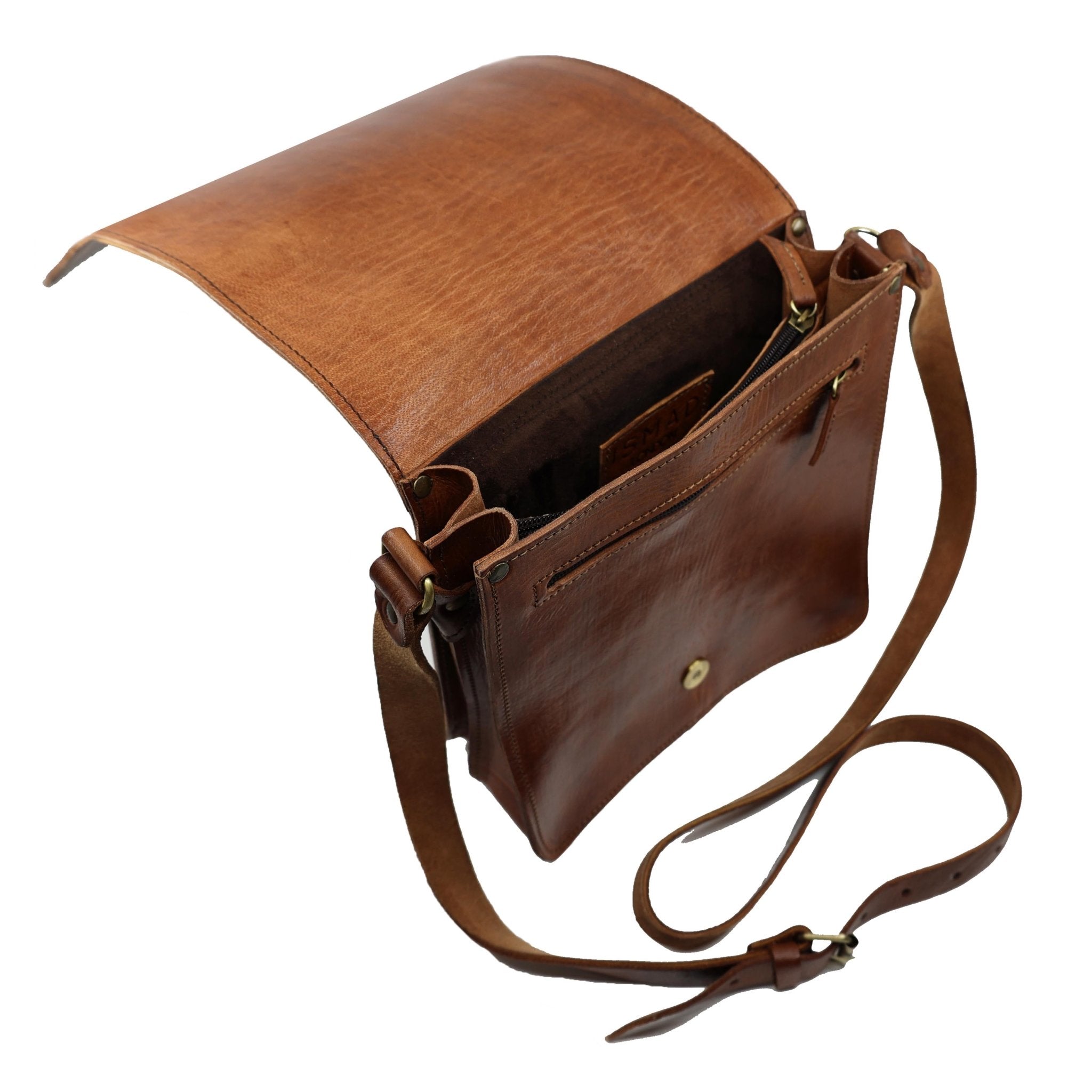 Light brown leather Midi Messenger Bag - Artisan Stories