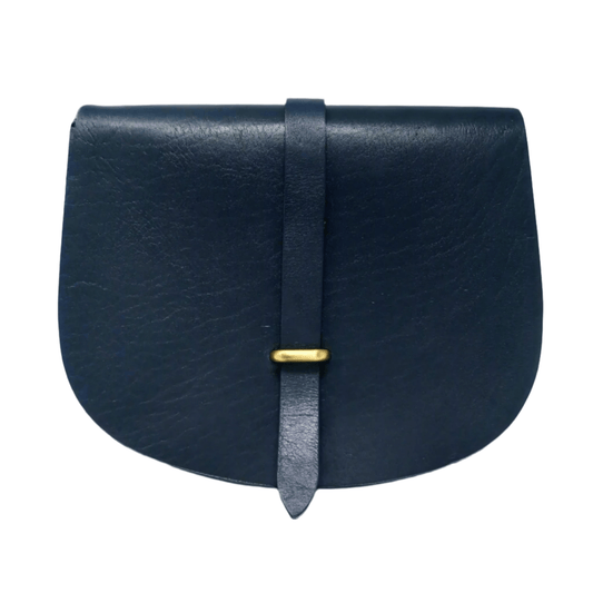 Loop Closure Leather Saddle Bag Sam Crossbody - Navy Blue - Artisan Stories