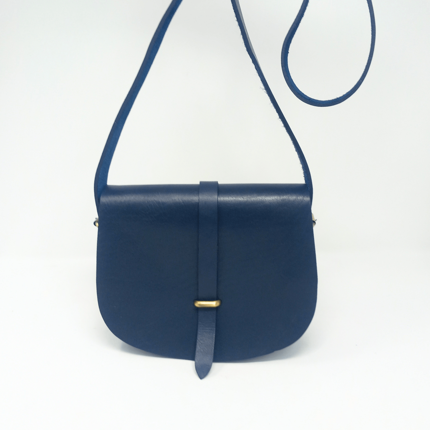 Loop Closure Leather Saddle Bag Sam Crossbody - Navy Blue - Artisan Stories