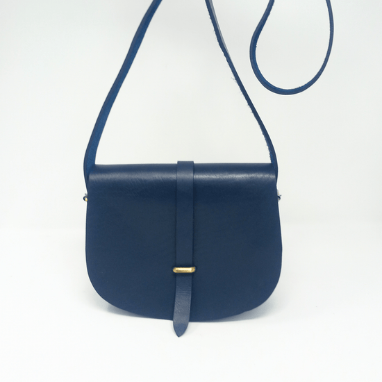 Loop Closure Leather Saddle Bag Sam Crossbody - Navy Blue - Artisan Stories