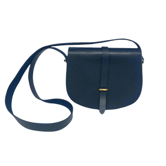 Loop Closure Leather Saddle Bag Sam Crossbody - Navy Blue - Artisan Stories