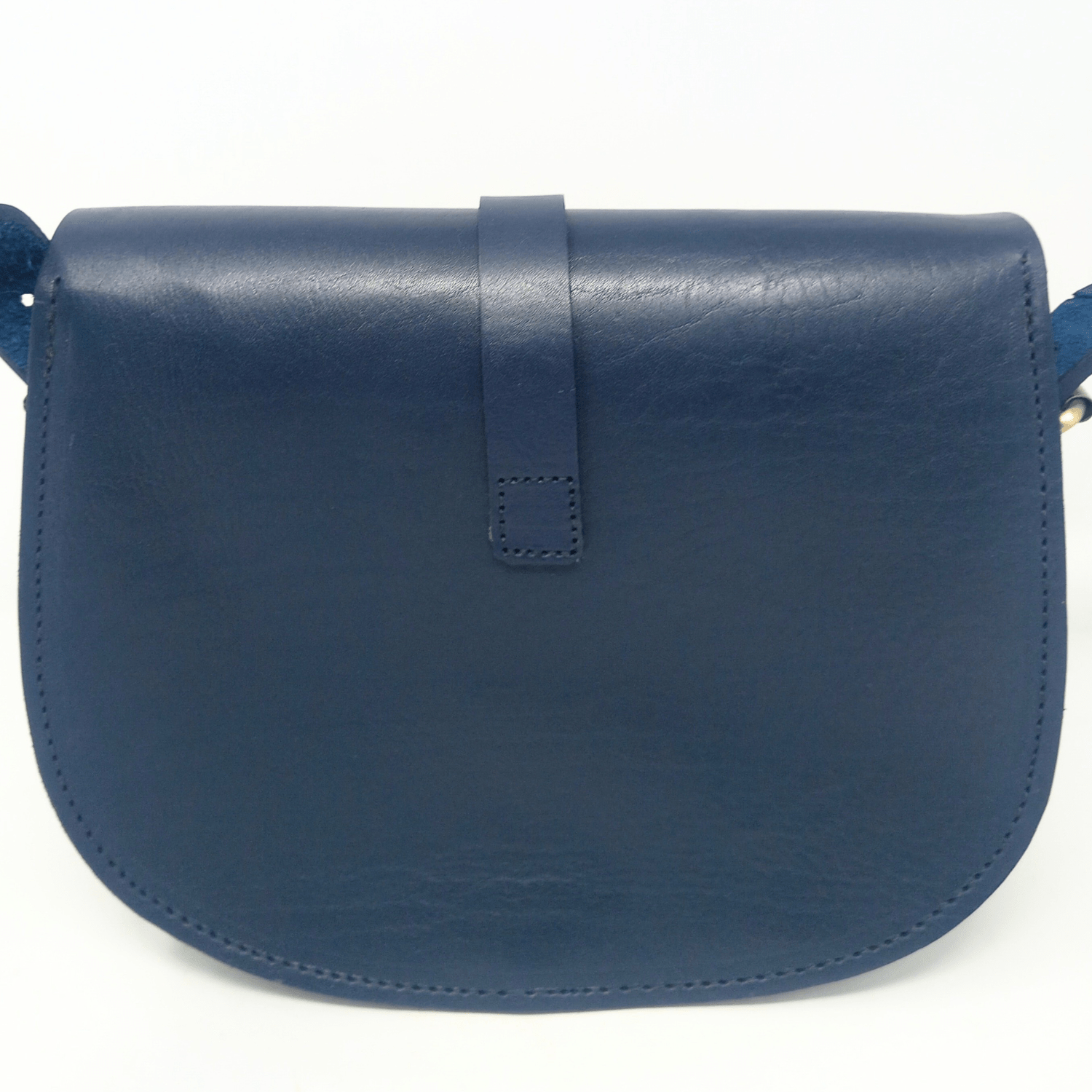 Loop Closure Leather Saddle Bag Sam Crossbody - Navy Blue - Artisan Stories