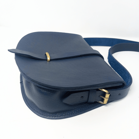 Loop Closure Leather Saddle Bag Sam Crossbody - Navy Blue - Artisan Stories