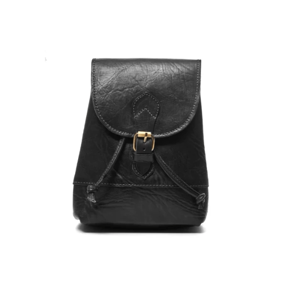 Mini Drawstring Backpack Purse Leather Small Black - Artisan Stories