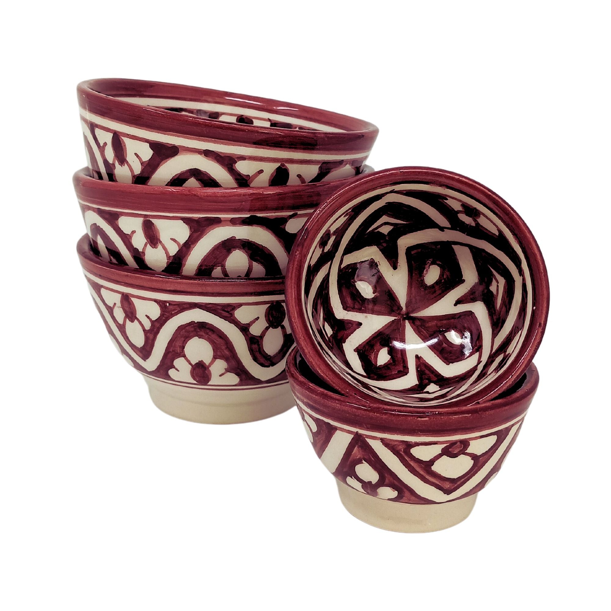 picture of handcrafted Moroccan ceramic bowl with intricate bohemian Clover pattern