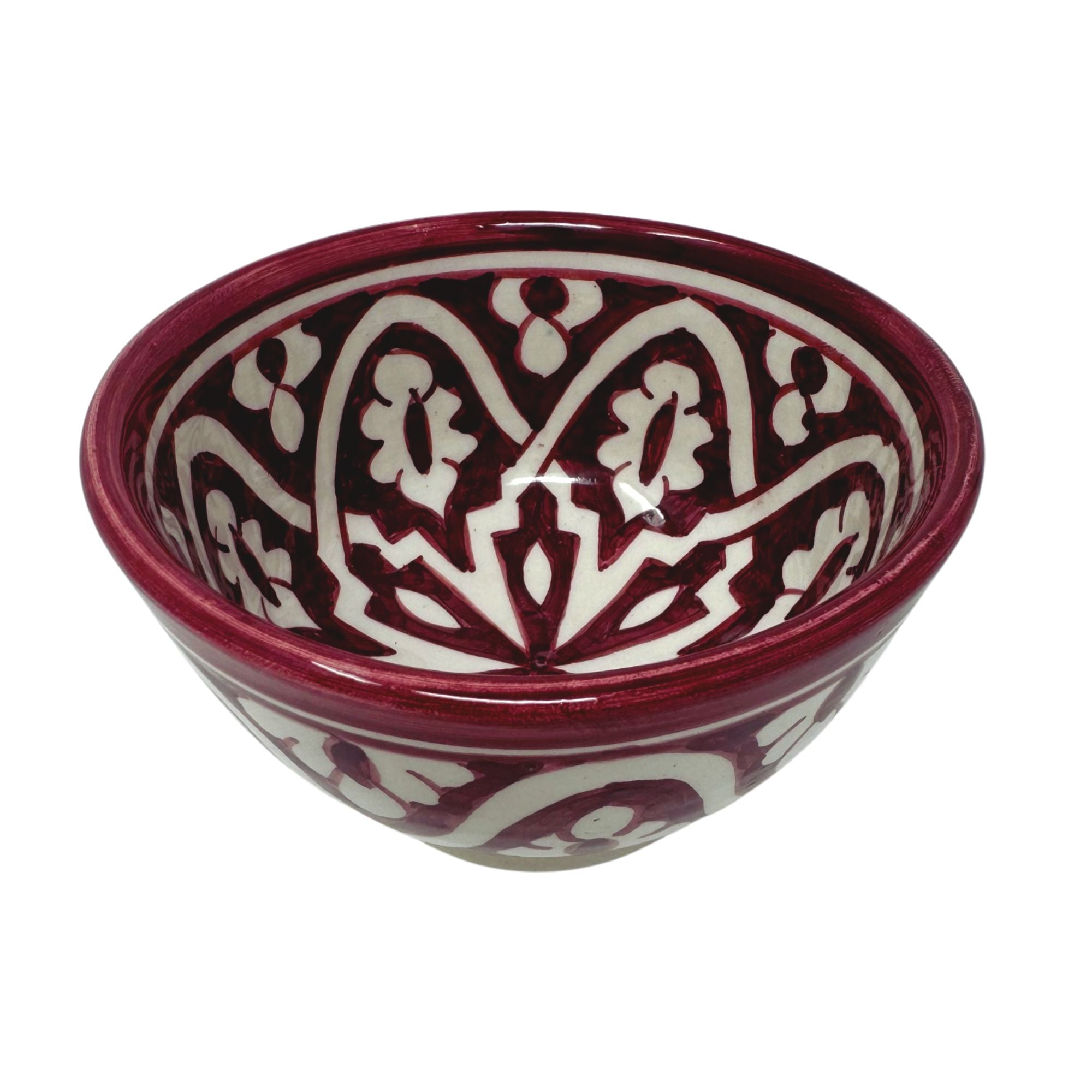 picture of handcrafted Moroccan ceramic bowl with intricate bohemian Clover pattern