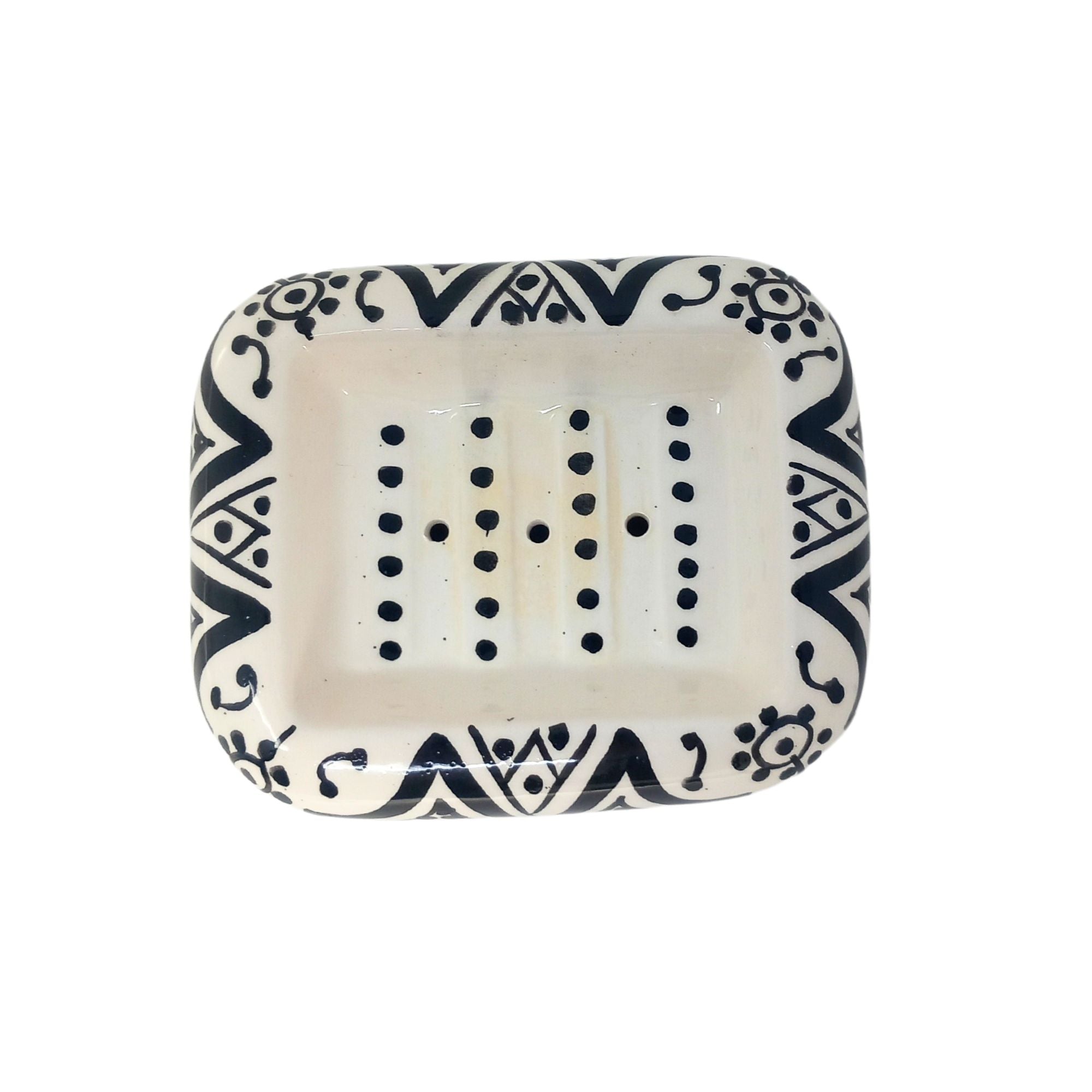 picture of handcrafted Moroccan ceramic soap dish with intricate Safa pattern