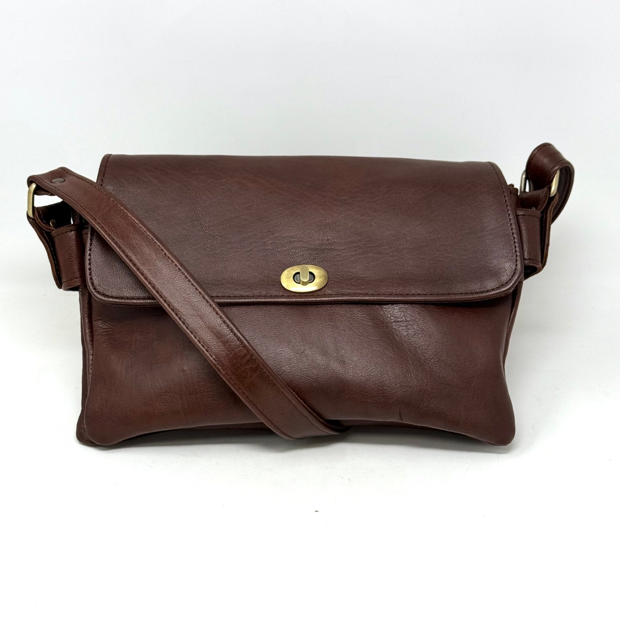 Multi - Compartment Leather Handbag - Dark brown - Artisan Stories